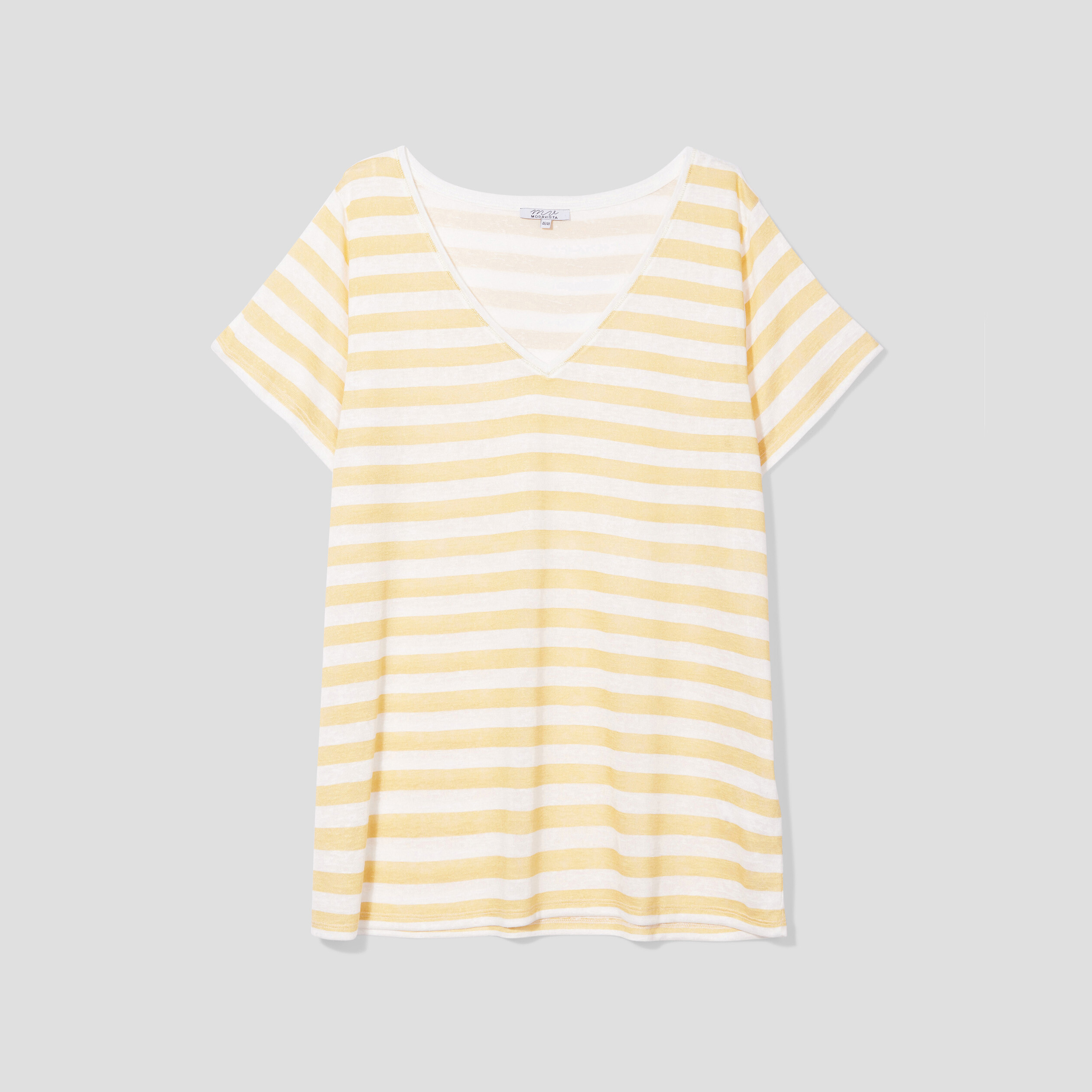 T-shirt col en V manches courtes jaune clair femme grande taille | La Halle