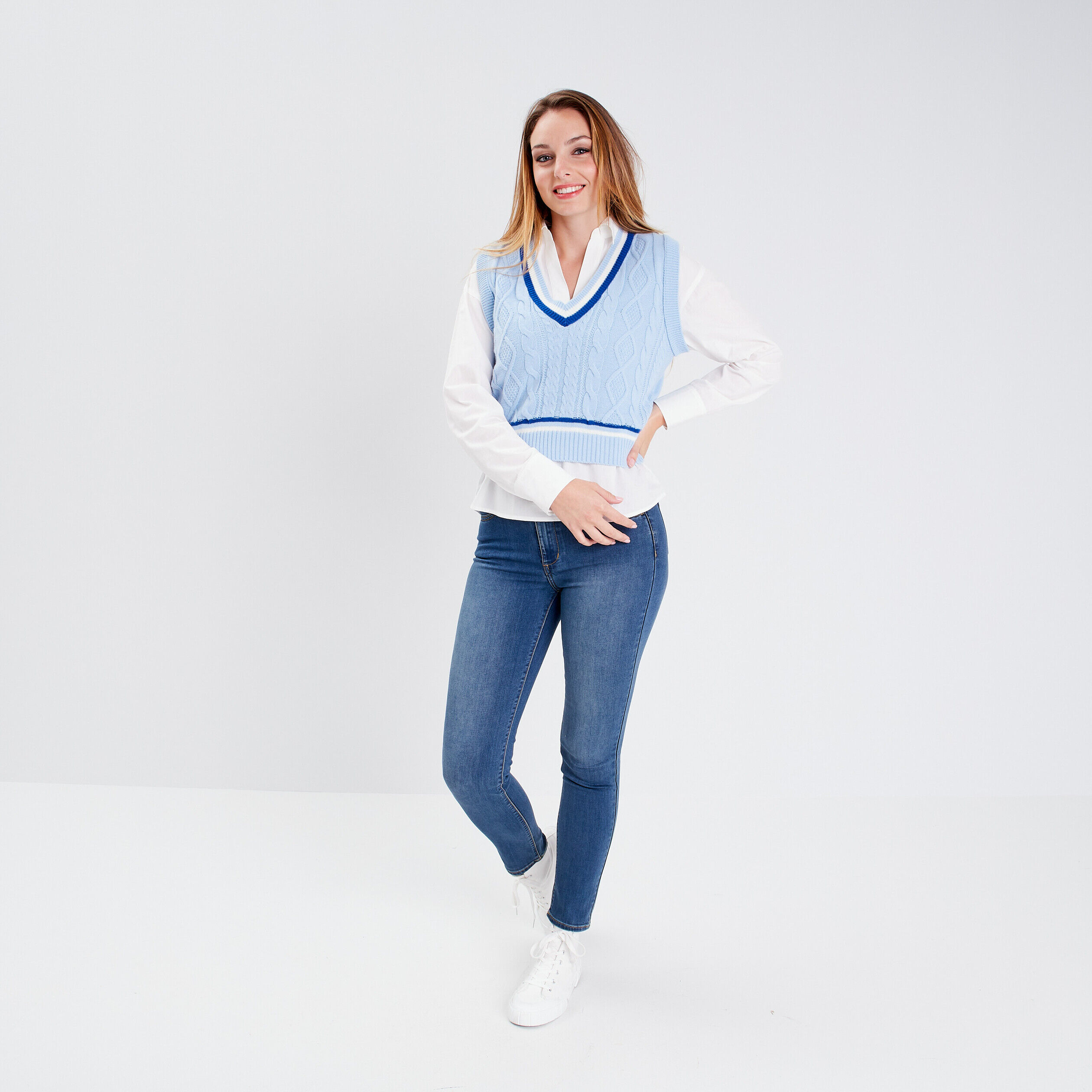 Pull sans manches bleu pastel femme | Cache Cache
