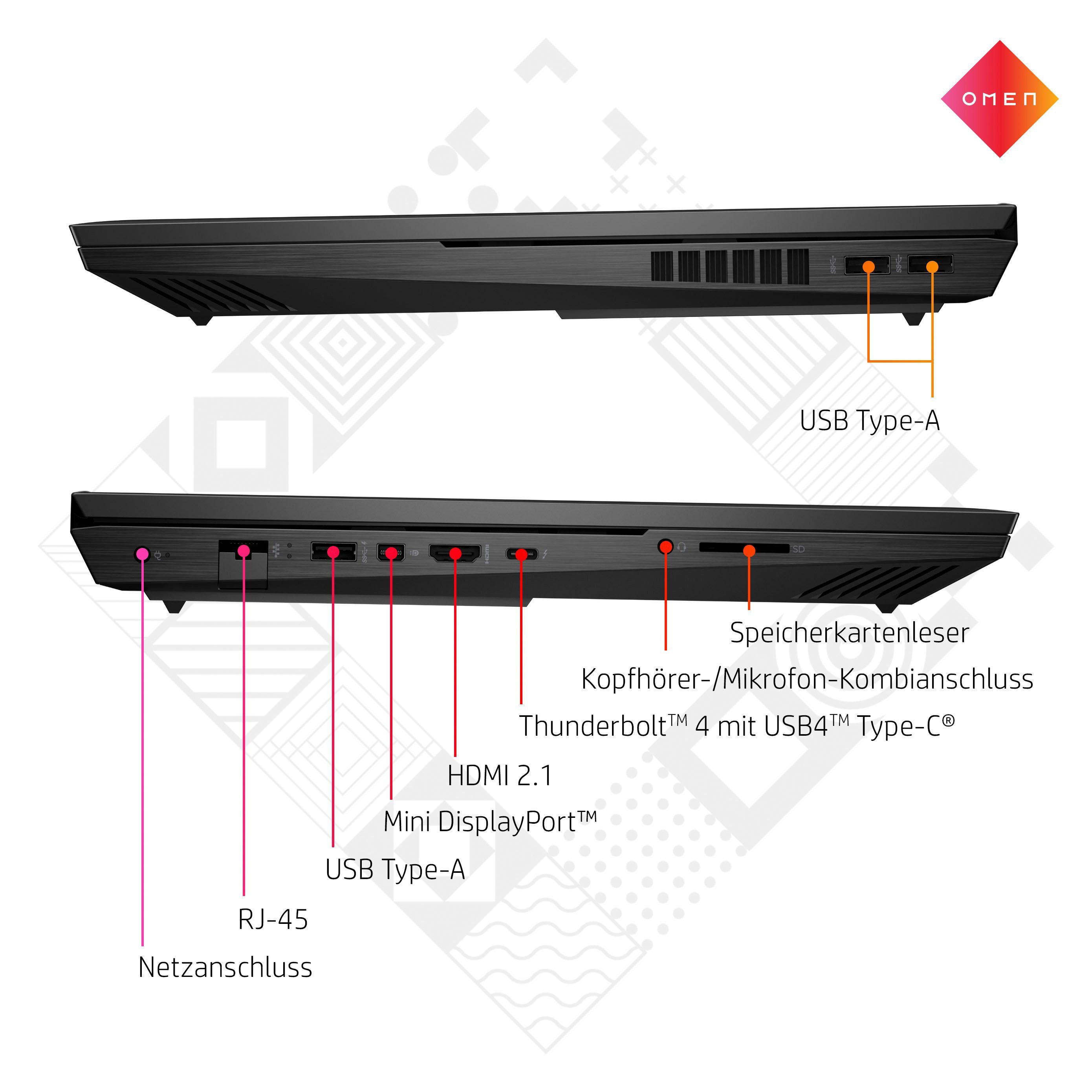 HP Omen 17-cm2076ng Gaming-Notebook (43,9 cm/17,3 Zoll, Intel Core i7 13700HX, GeForce RTX 4070, 1000 GB SSD)