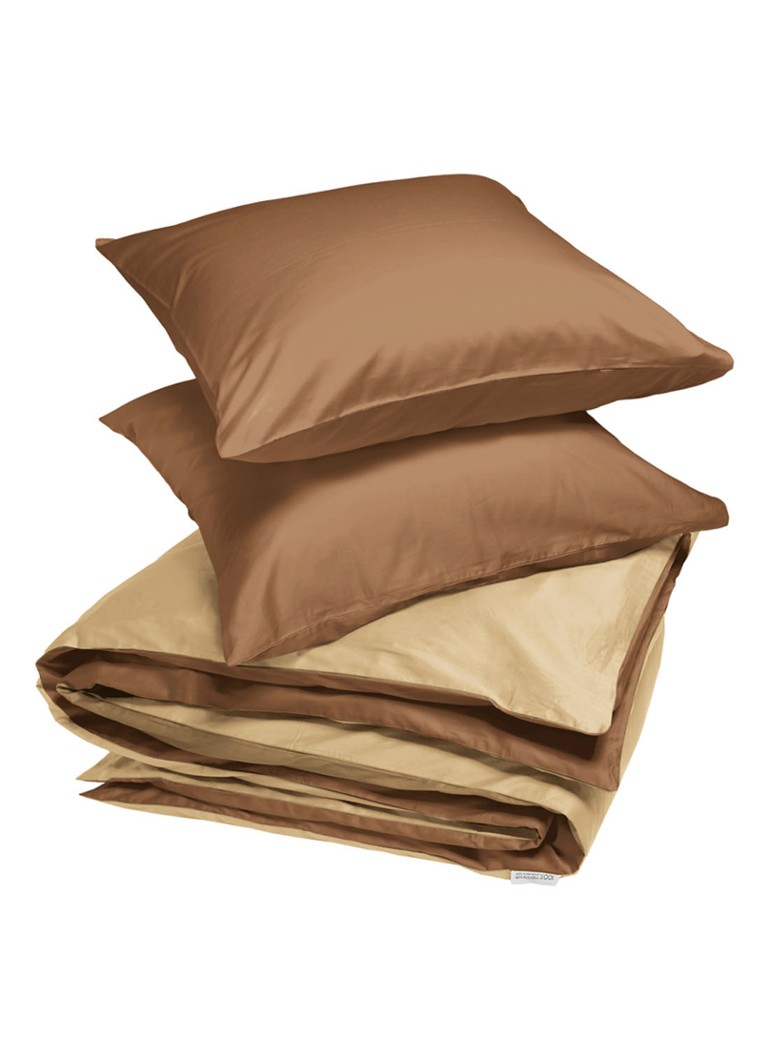 Set de lenjerie de pat Yumeko Caramel Honey din satin de bumbac cu 300 de fire și fețe de pernă