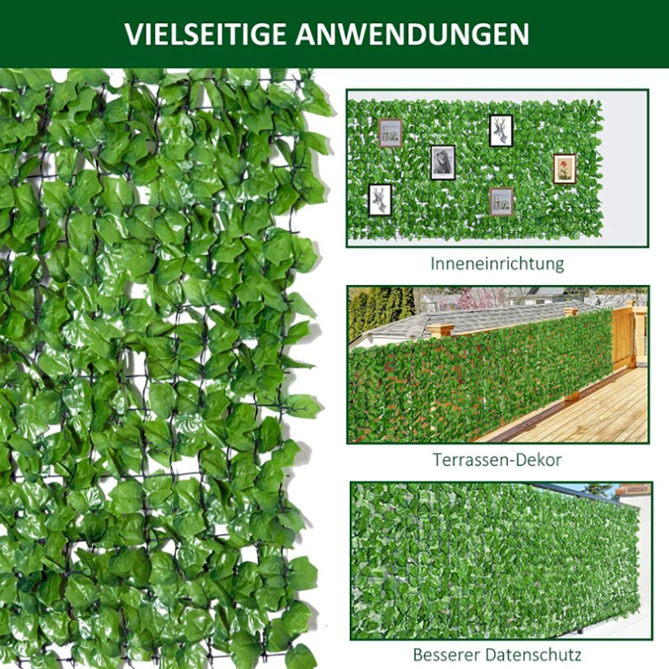 BlingBin Balkonsichtschutz Künstliche Hecke, Balkon, Blätter Sichtschutz 100x300cm (Efeu Blätter)