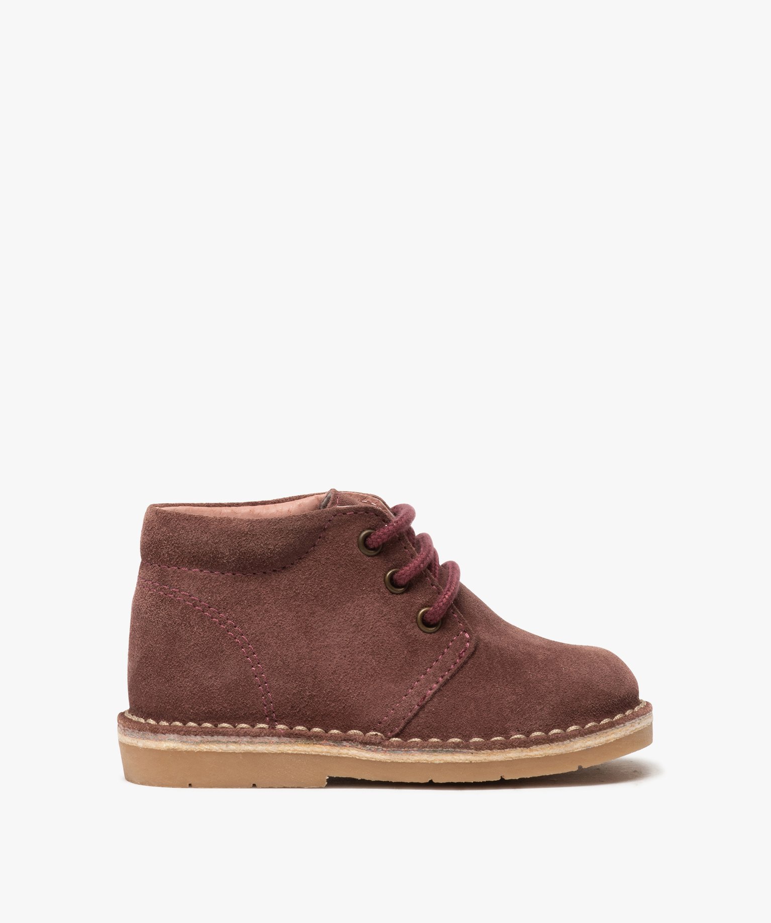 Bottillons bébé fille en cuir uni à lacets rose | GEMO