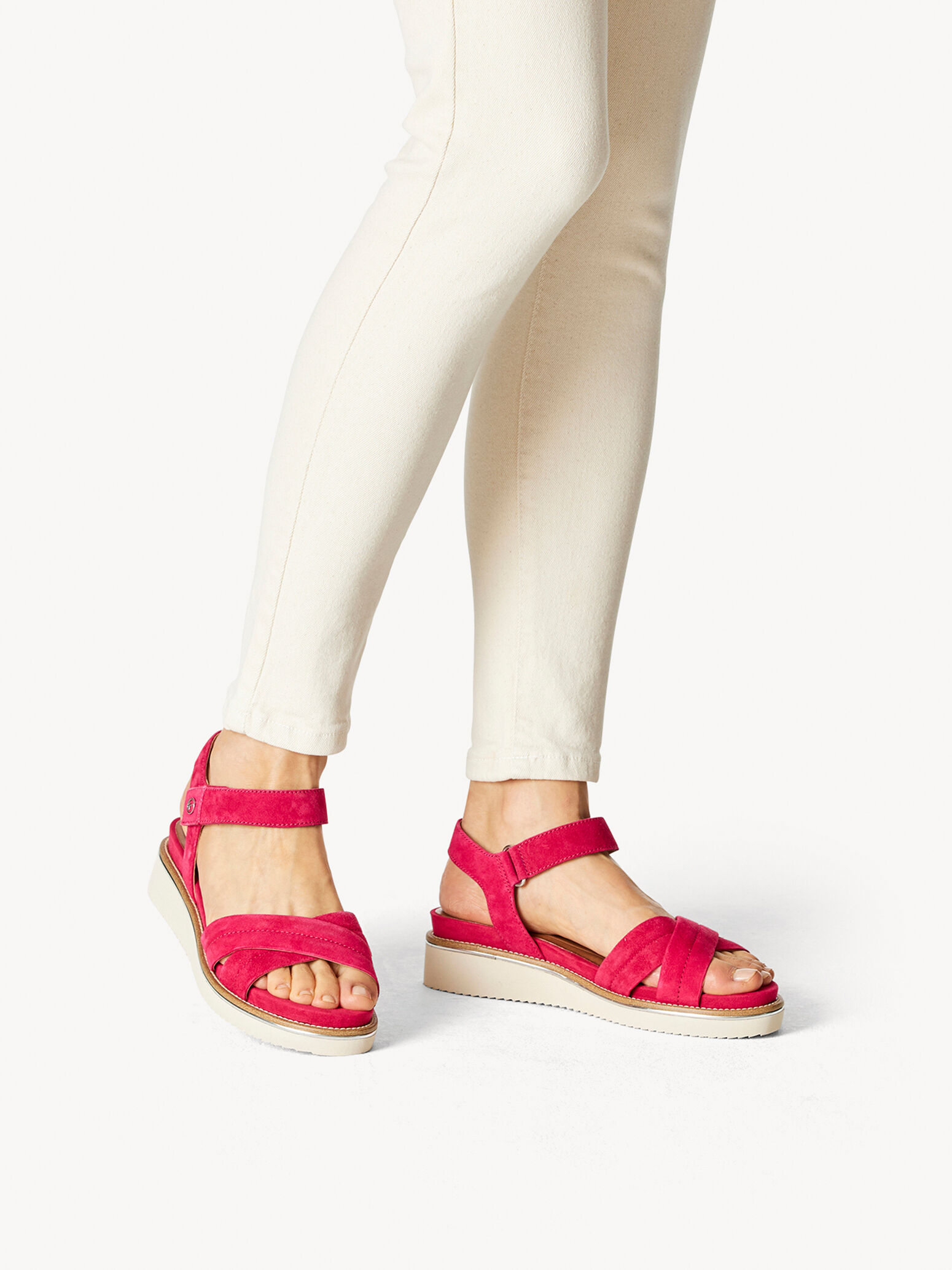 Sandale à talon en cuir - rose fuchsia