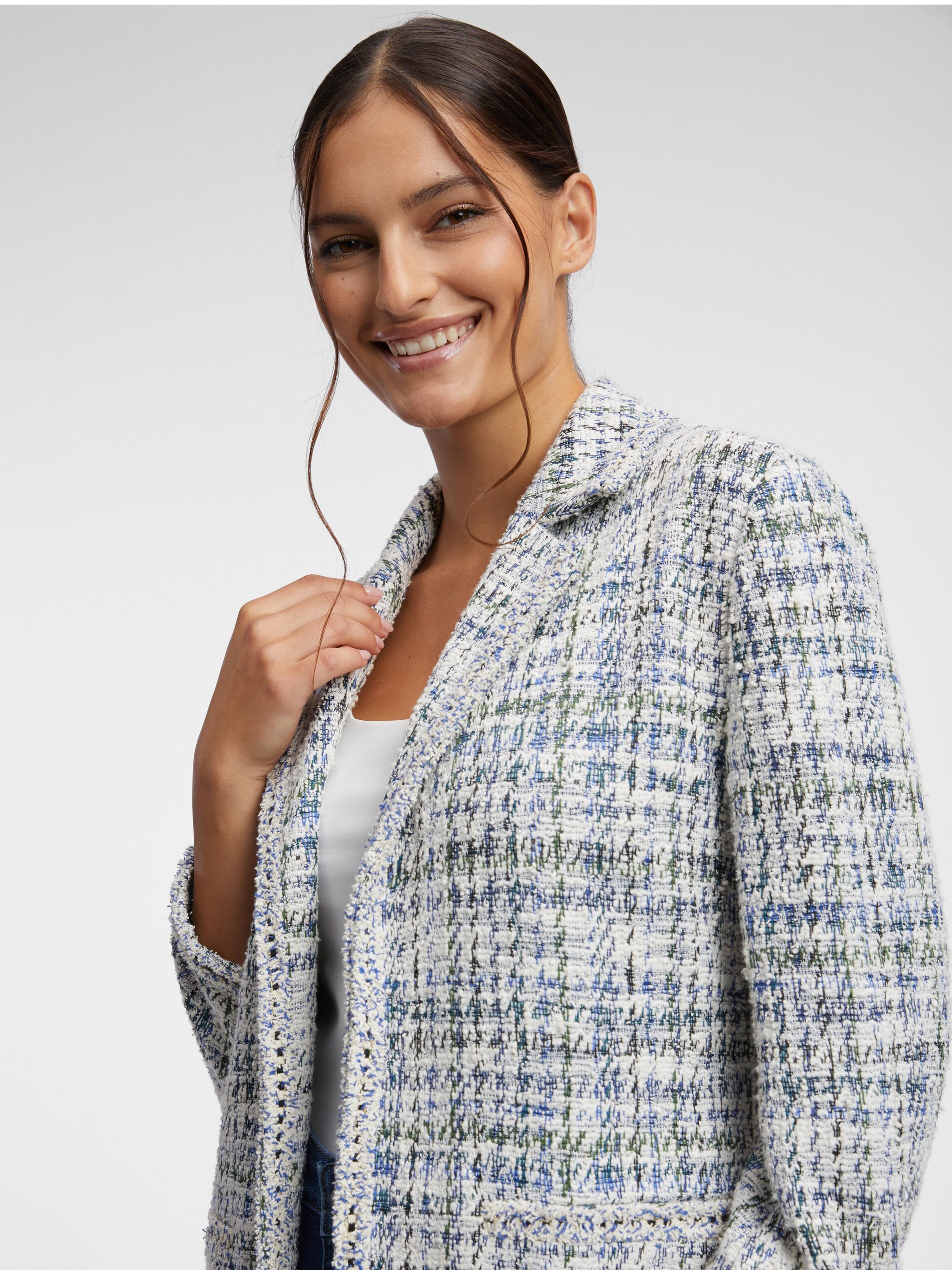 Blaue und cremefarbene Damen-Tweedjacke ORSAY