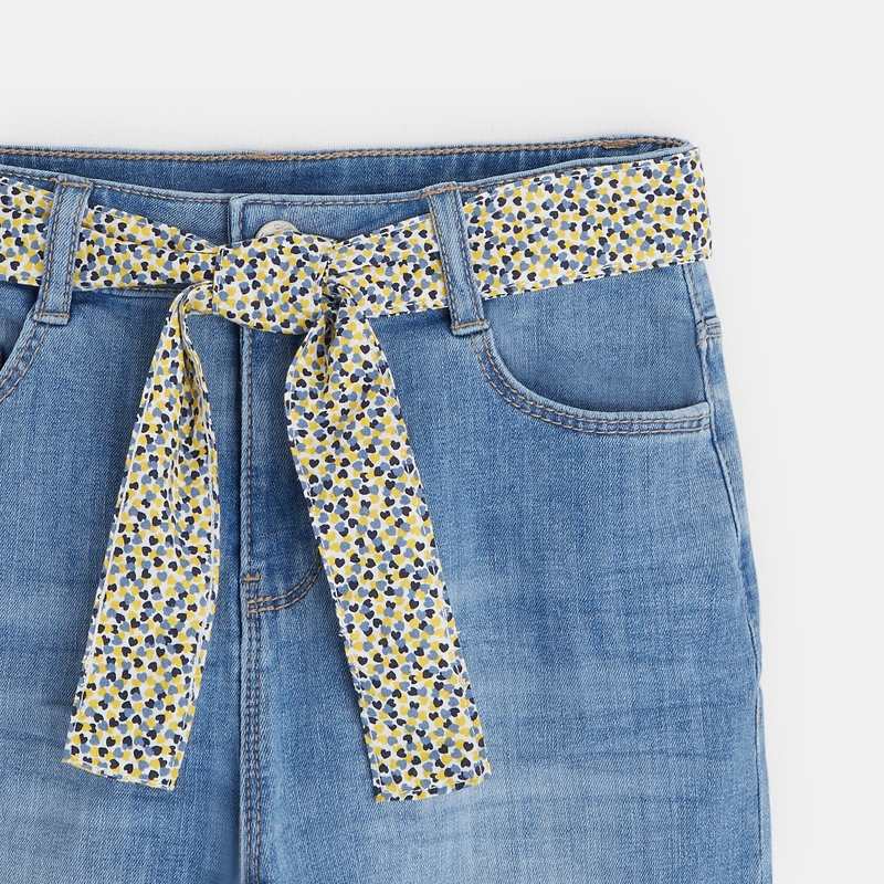 Jean boyfriend ceinturé bleu fille