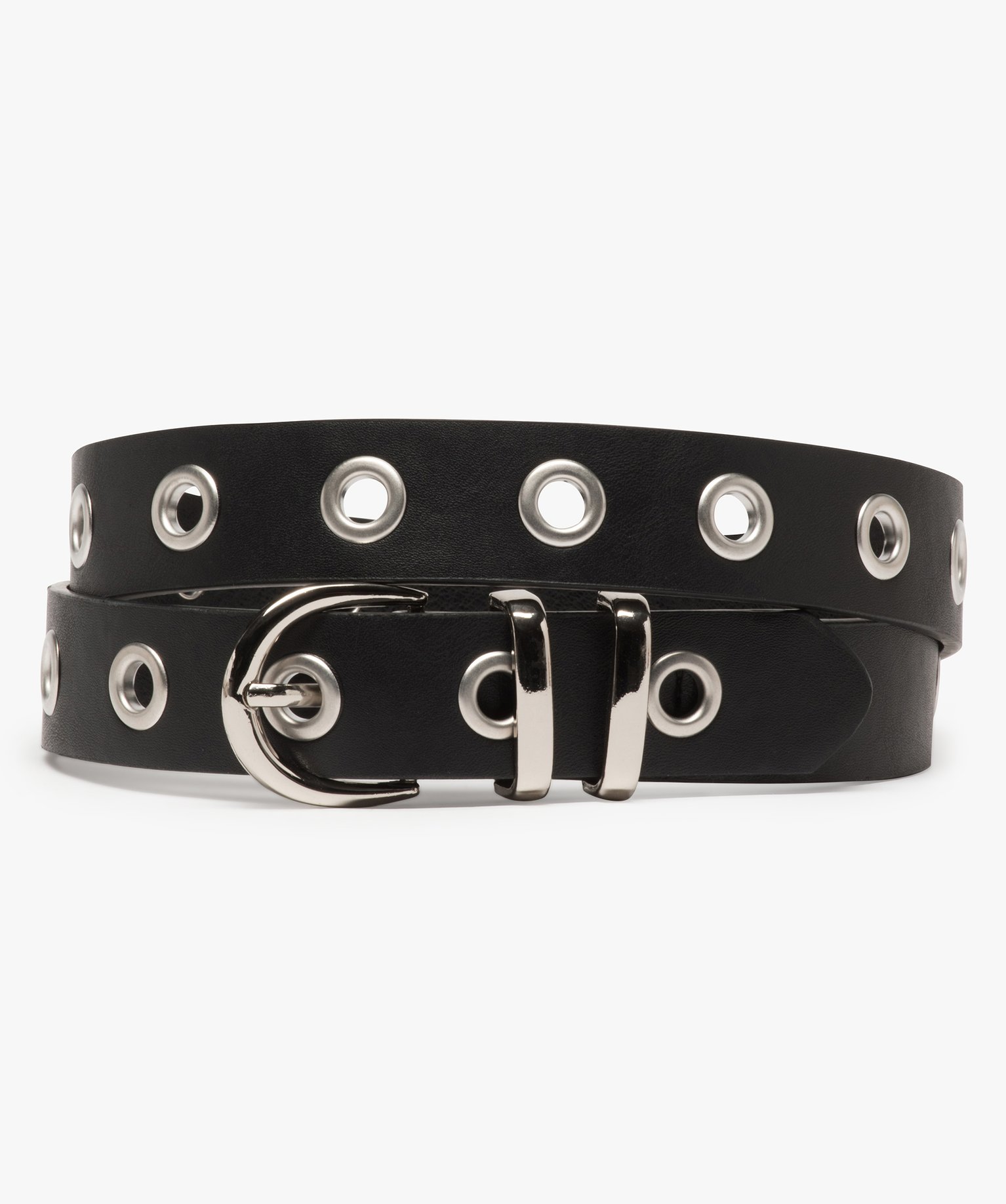 Ceinture femme avec oeillets métalliques et boucle brillante noir | GEMO