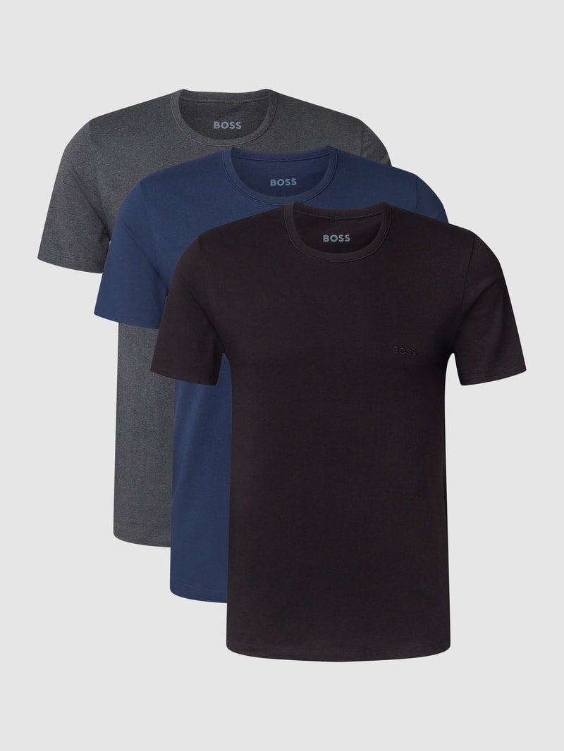 T-Shirt mit Label-Stitching im 3er-Pack Modell 'Classic' in dunkelgrau meliert