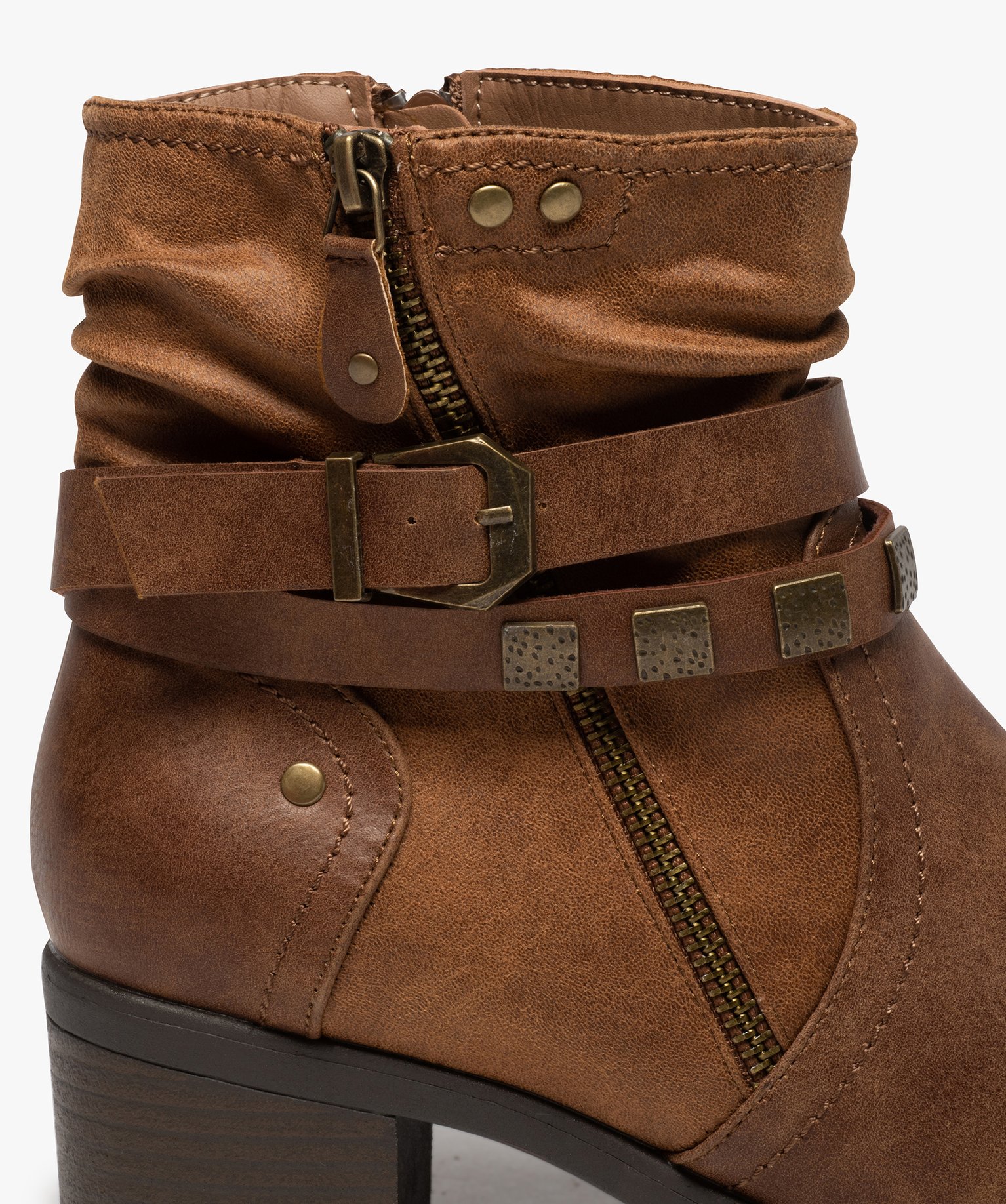 Boots femme zippées à talon carré et semelle crantée camel | GEMO