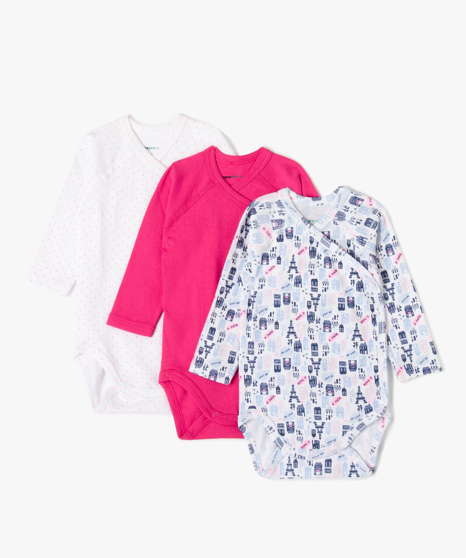 Bodies bébé à manches longues fermeture croisée (lot de ... rose fonce | GEMO