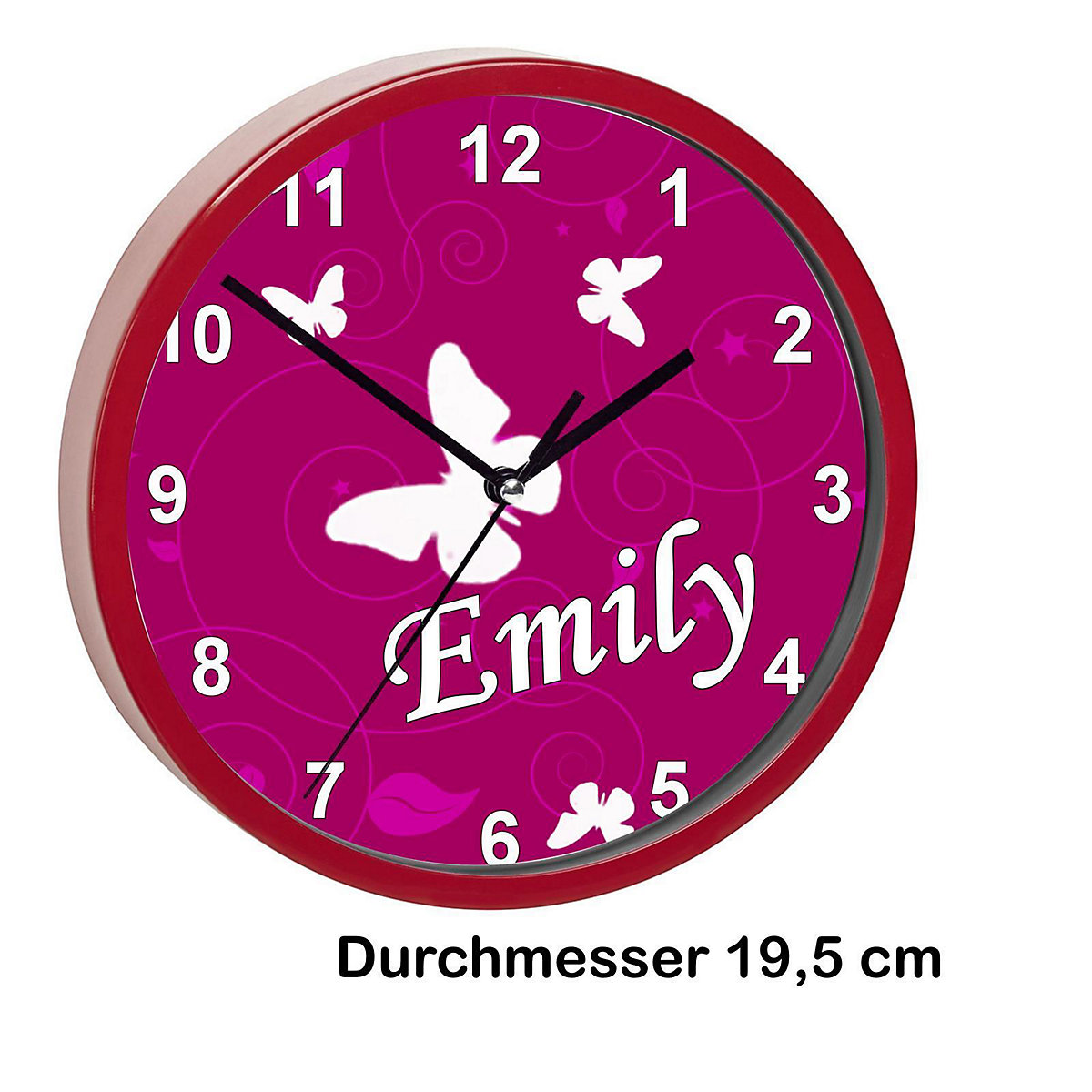 Kinder Wanduhr laufruhig personalisiert mit Name Schmetterling Brombeere