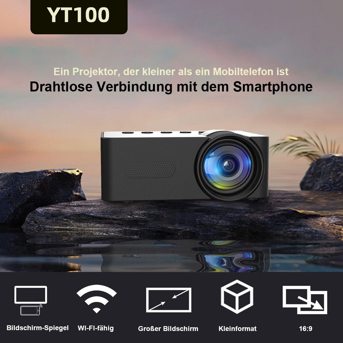 Yoyaxi Home Black Micro tragbarer Mini-Projektor LED-Beamer (Drahtlose HD-Projektion für kleine Mobiltelefone für zu Hause)