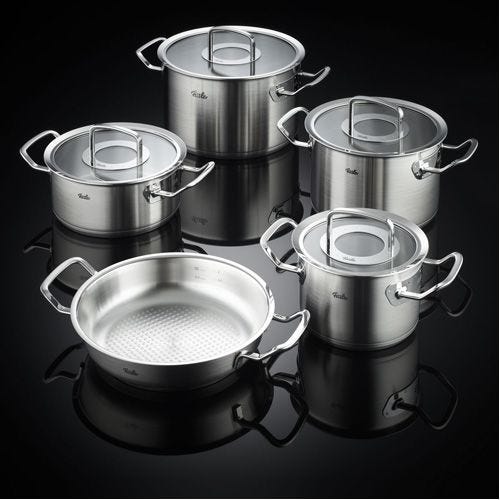 Original-Profi Collection® 5-teiliges Topf-Set mit Glasdeckeln und Servierpfanne