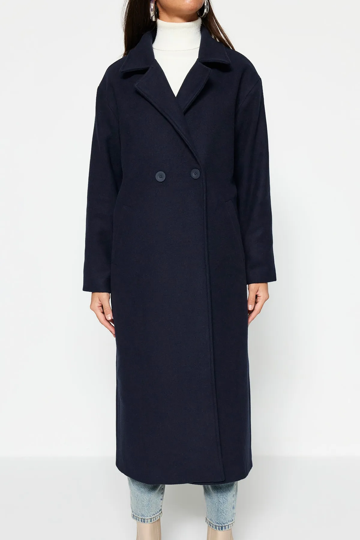 Trendyol Modest  Mantel - Dunkelblau - Zweireihig