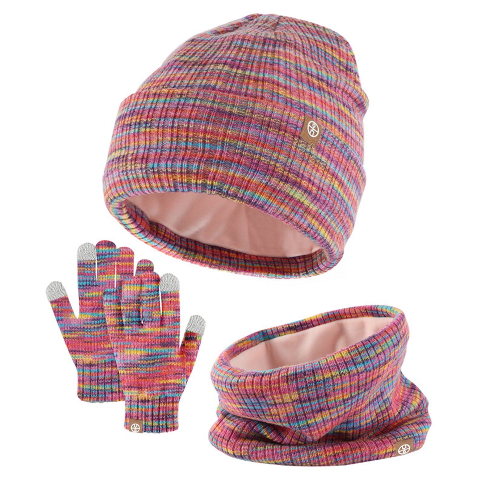 Rutaqian Schlupfmütze 3 In 1 Kinder Winter Set, Kinder Wintermütze Schal Handschuhe Mädchen (Warme Winter Beanie Hut Handschuhe runder Schal Set) Kinder Wintermütze Schal Touchscreen Handschuhe Mädchen Set