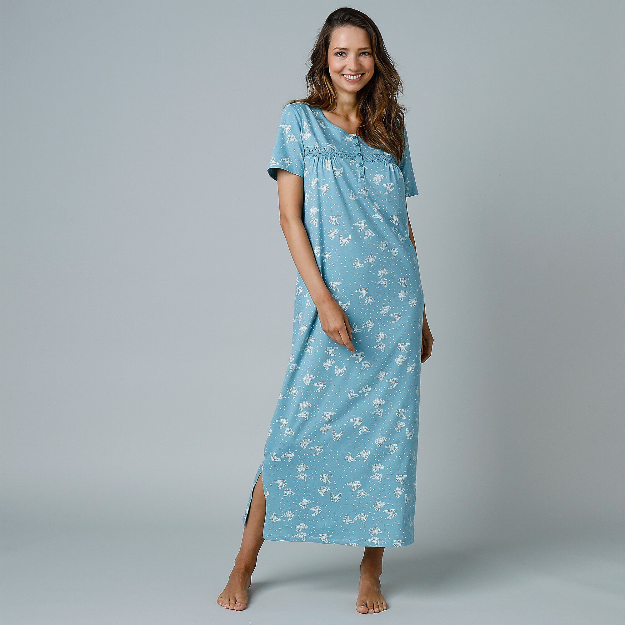 Chemise de nuit longue manches courtes imprimée 