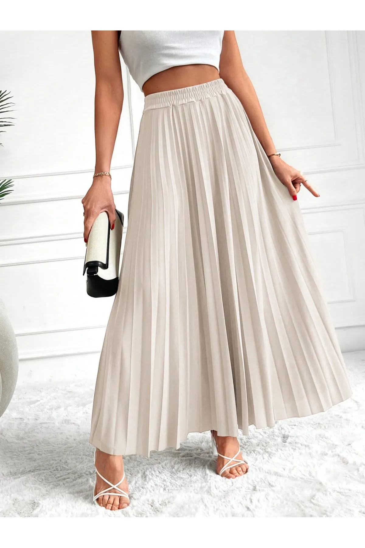 Know  Cremefarbener Faltenrock mit elastischer Taille