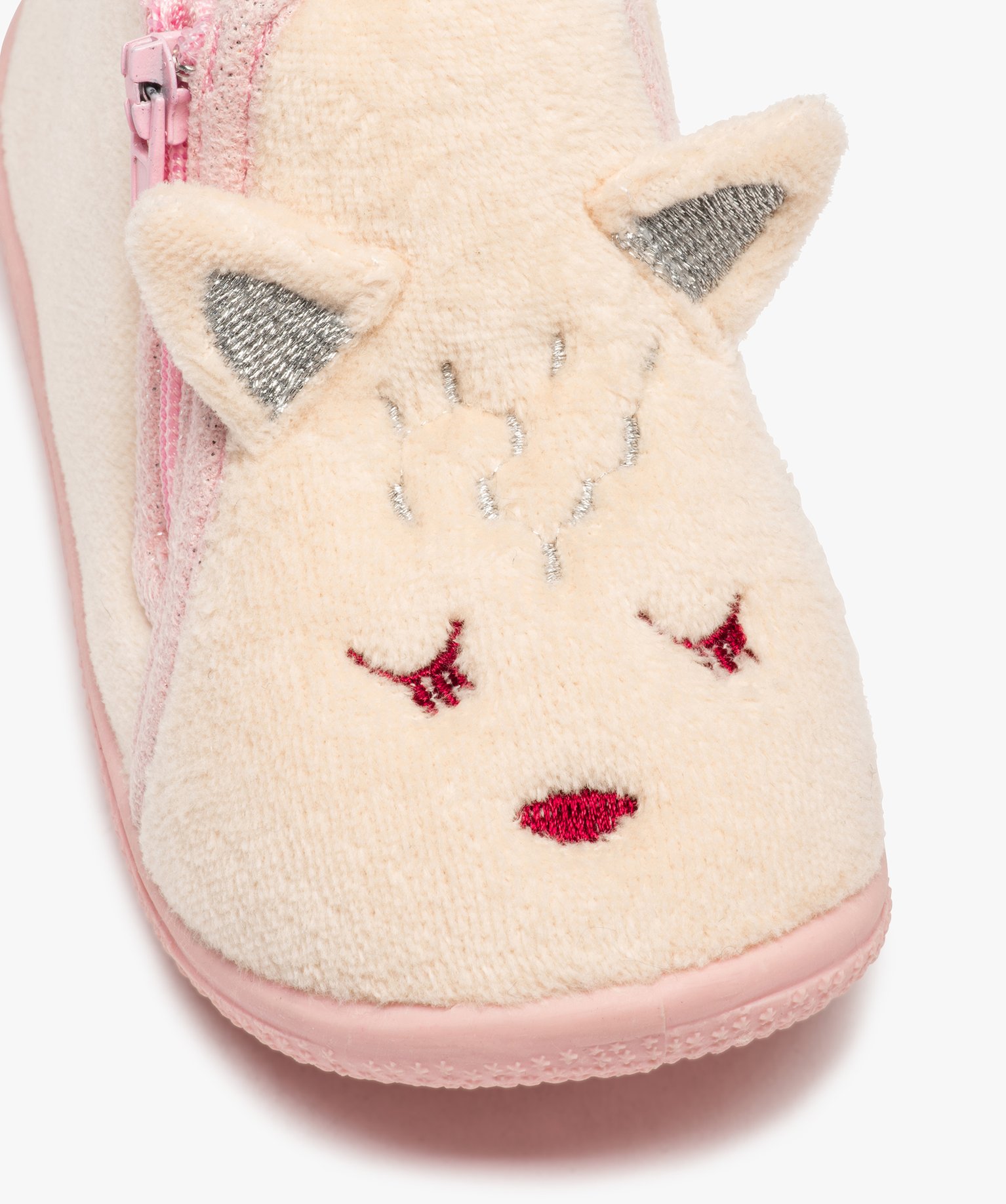 Chaussons bébé fille bottillons zippés avec oreilles en r... beige | GEMO