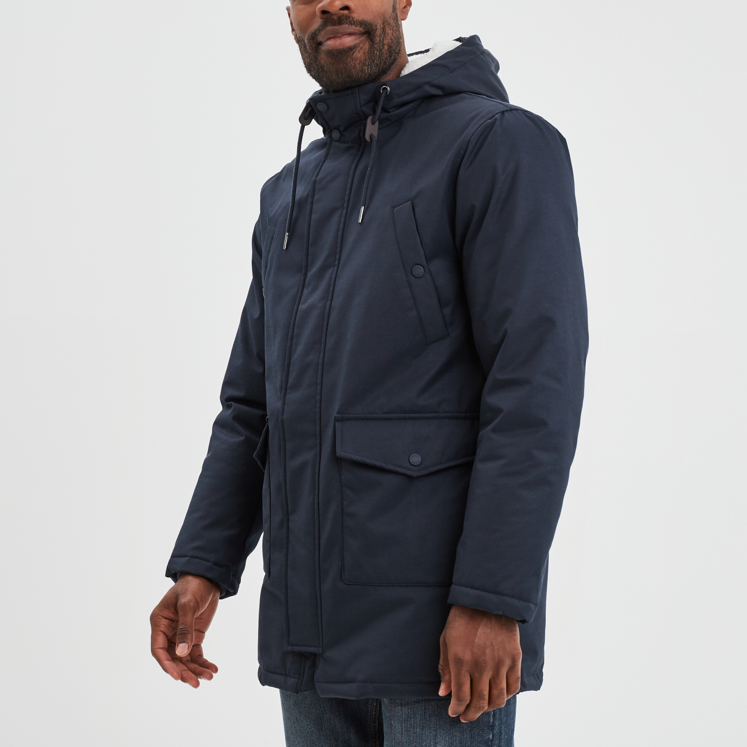 Parka mi-longue à capuche doublée bleu foncé homme | La Halle