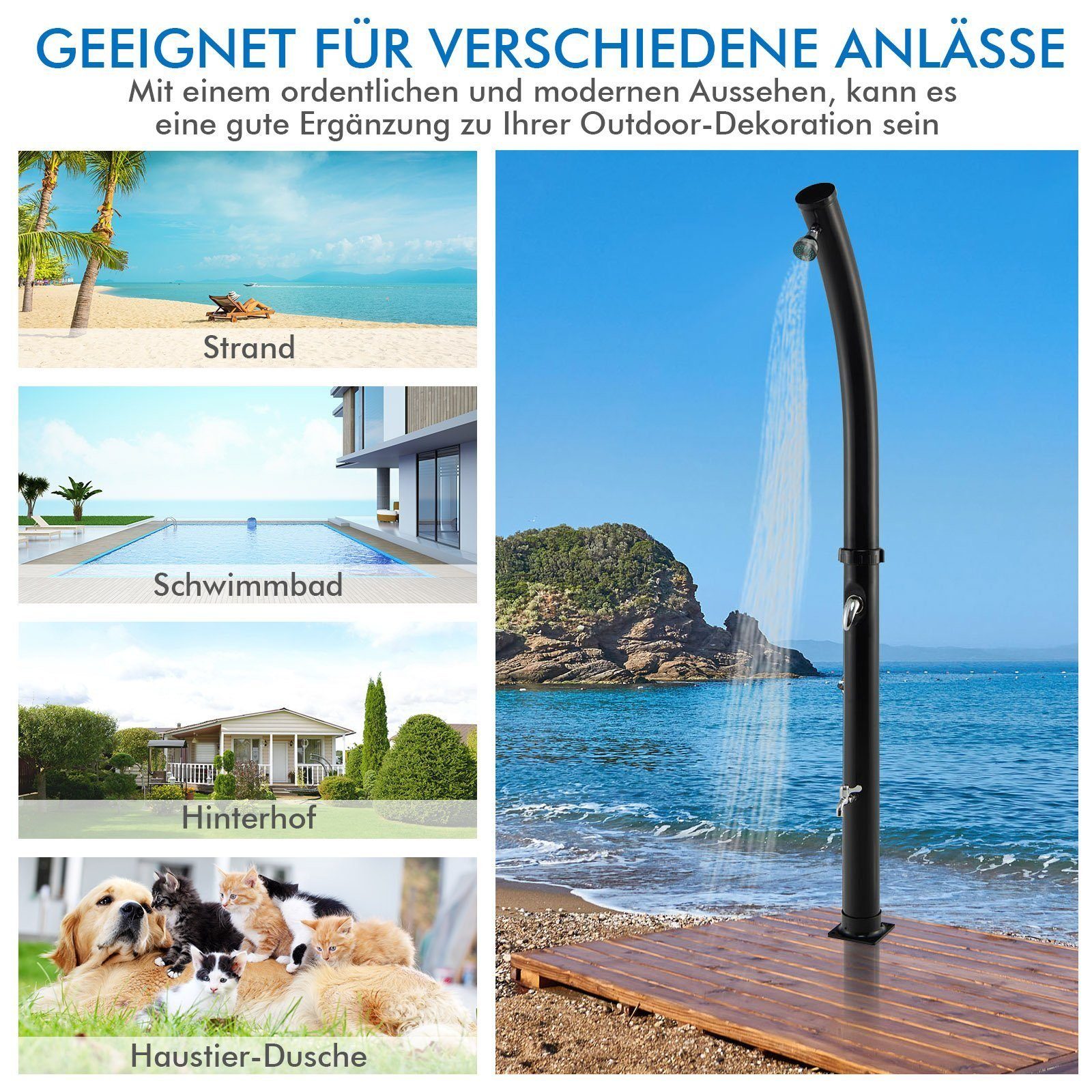 KOMFOTTEU Solardusche 217cm 20L solarbeheizte Dusche, mit schwenkbarem Duschkopf & Fußdusche