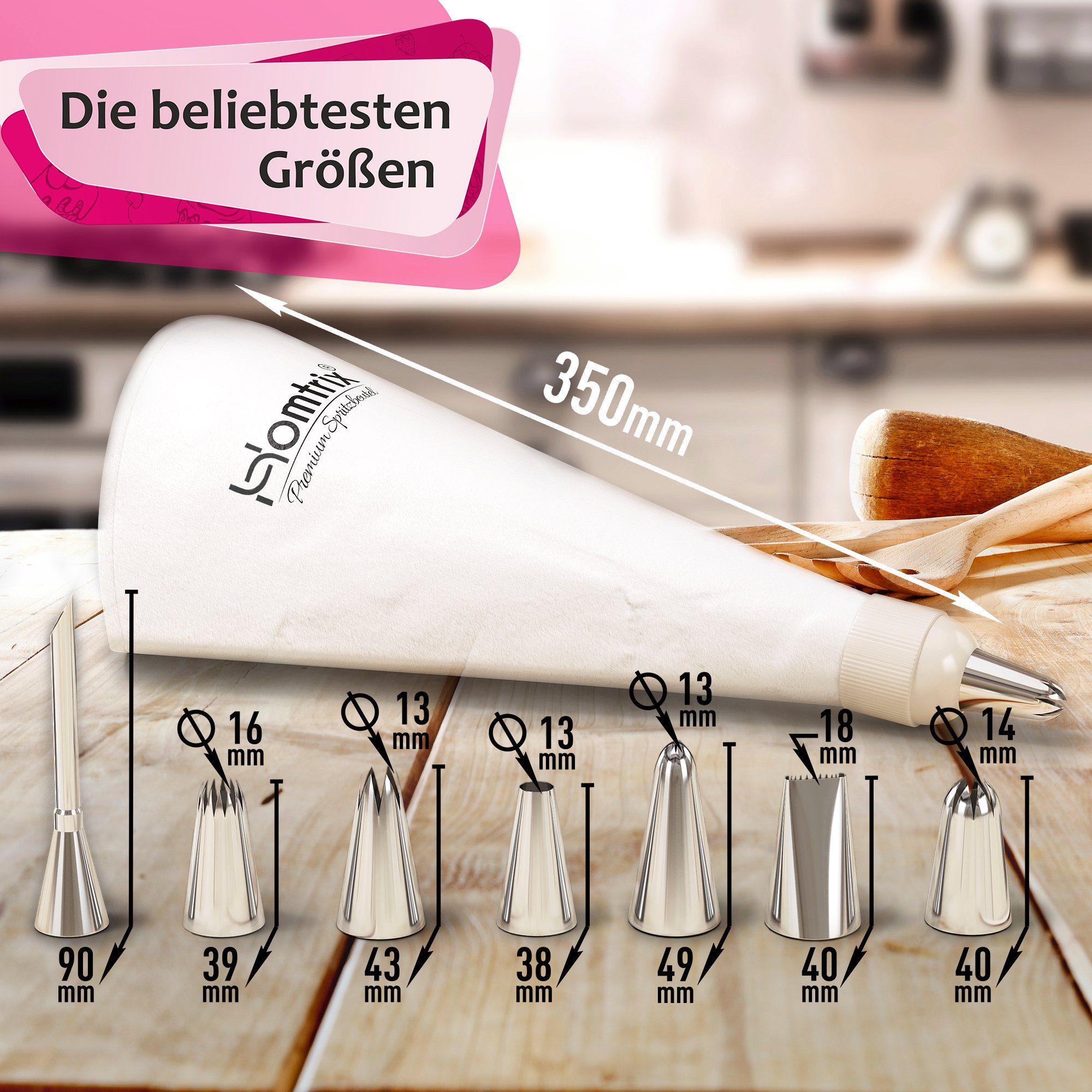 Homtrix Spritzbeutel (All in One Deko, 10-tlg) Großer Mehrweg Spritzsack mit 7 große Spritztüllen, Adapter