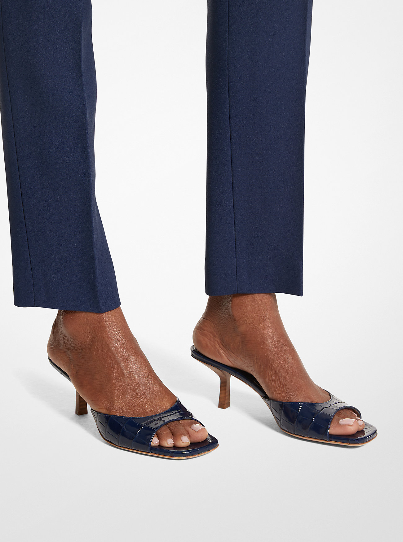 Sandali Anita in pelle con stampa coccodrillo - BLU NAVY