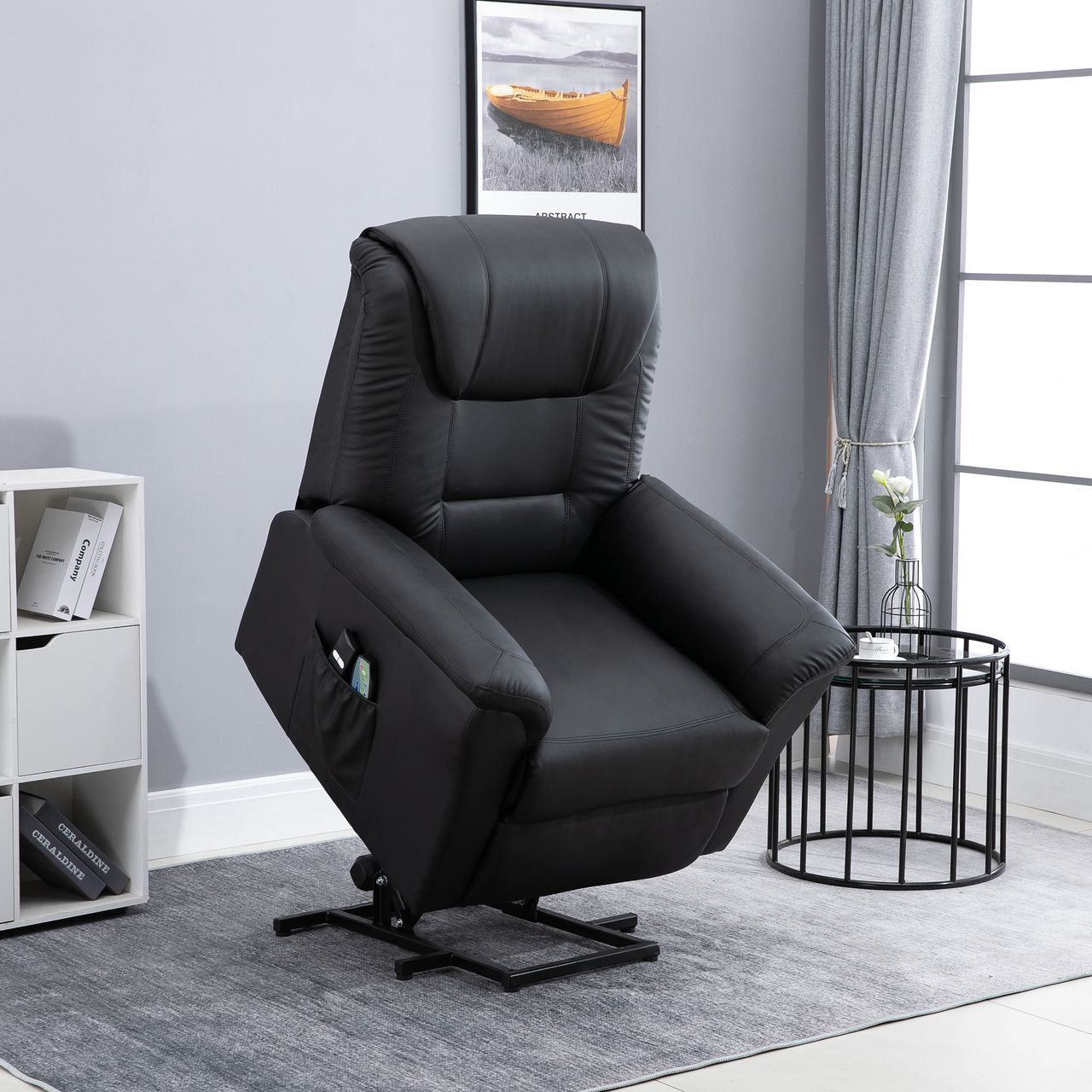 HOMCOM Sessel mit Aufstehhilfe, Verstellbarer Massagesessel Kunstleder Schwarz