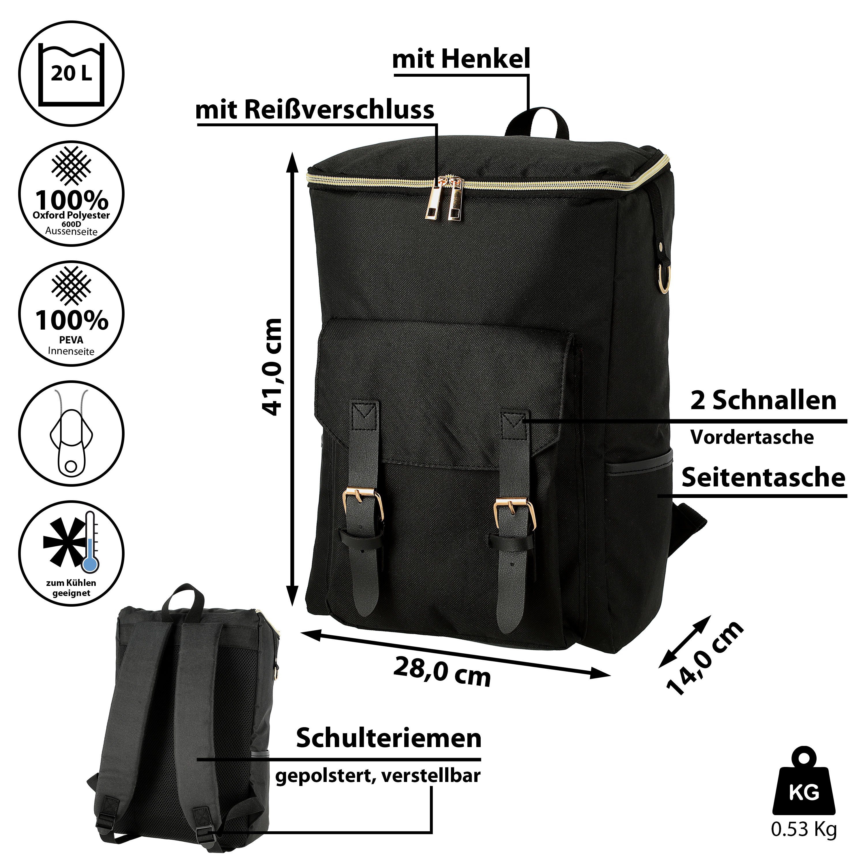 CEPEWA Kühltasche Thermo Rucksack 20 Liter schwarz 28x41x14cm