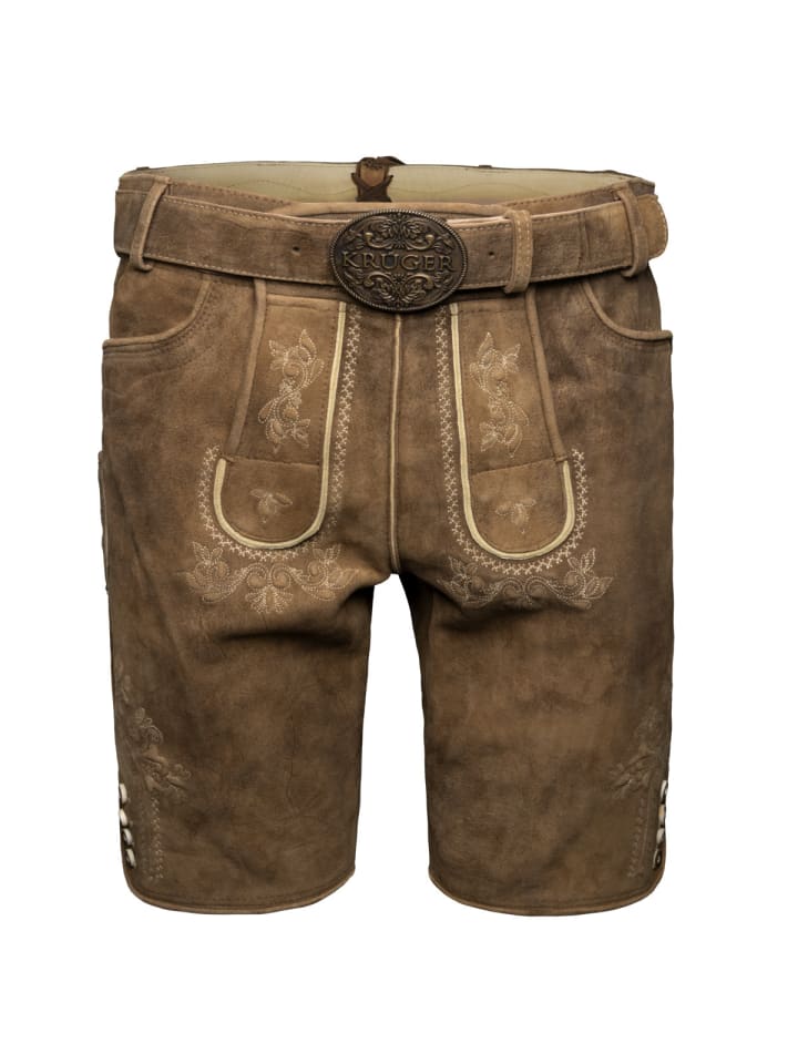 KRÜGER Lederhose Roberto mit Gürtel in braun günstig kaufen