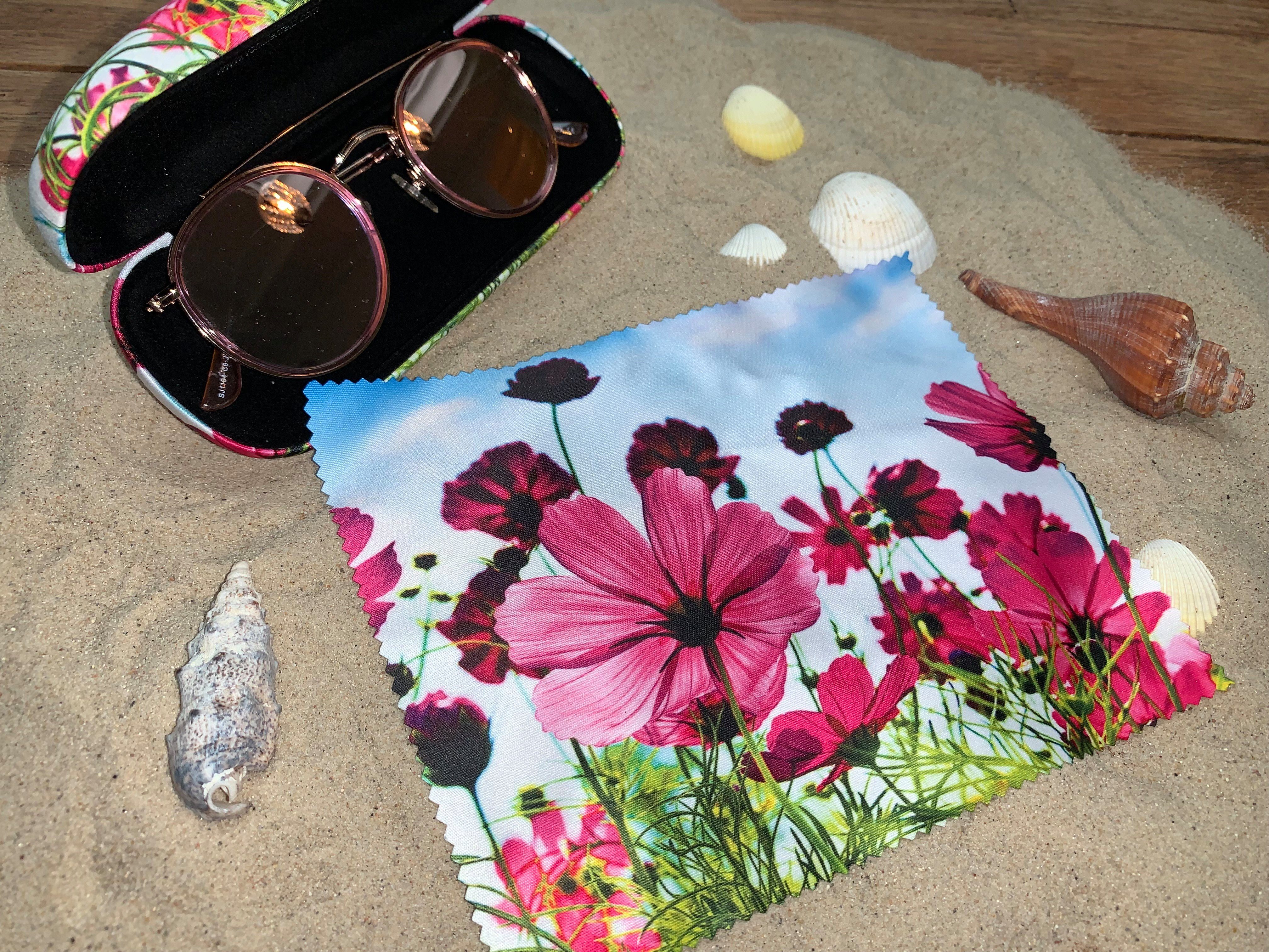 von Lilienfeld Brillenetui Brillenetui Blumenwiese Brillenputztuch Hardcase mit Stoff bezogen, Hochwertiges Putztuch mit demselben Motiv