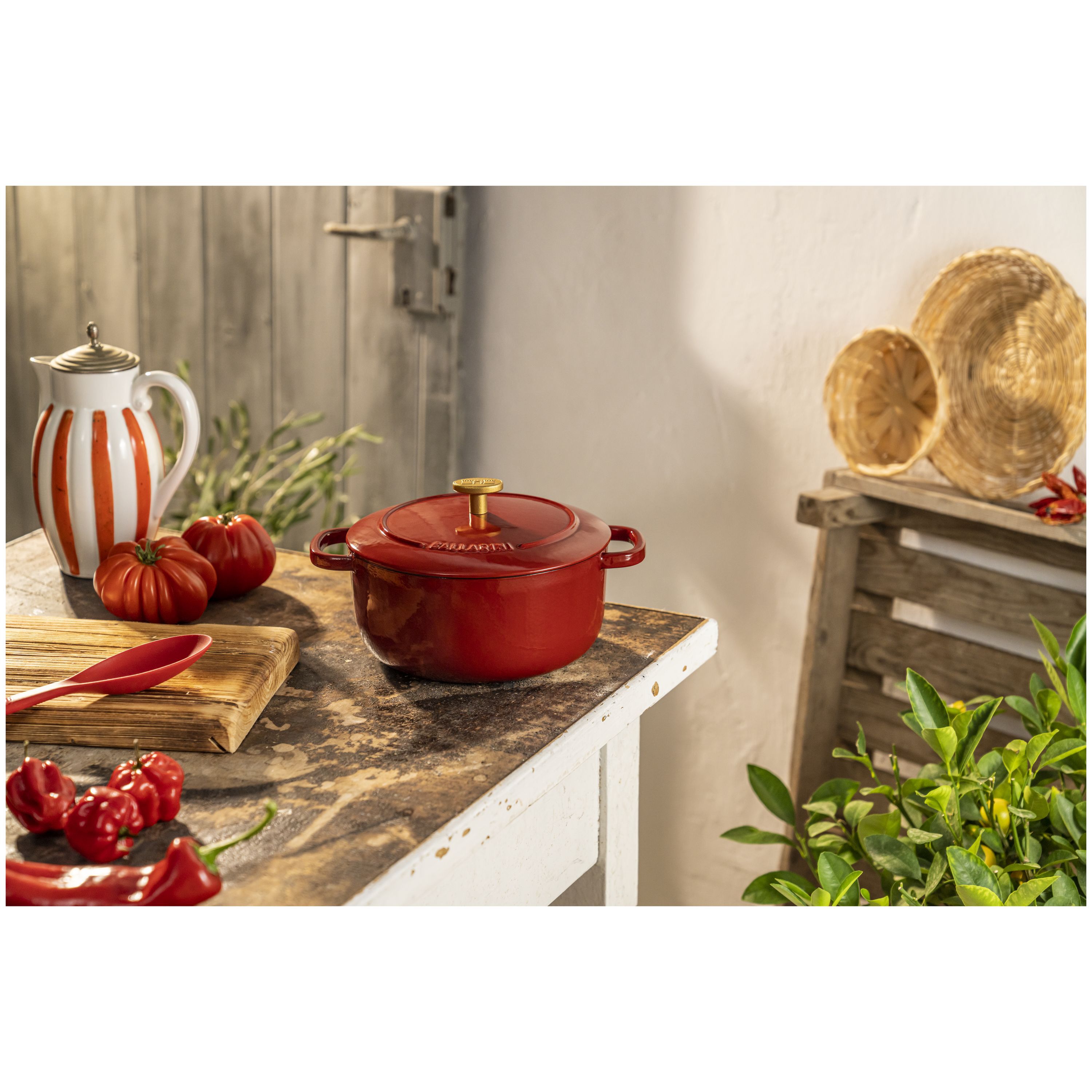Cocotte 24 cm, rund, Rot, Gusseisen