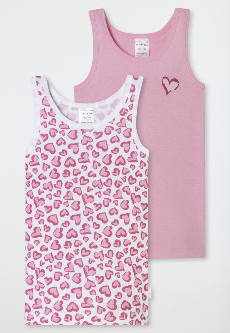Unterhemden 2er-Pack Herzen rosa/ weiß - Fine Rib