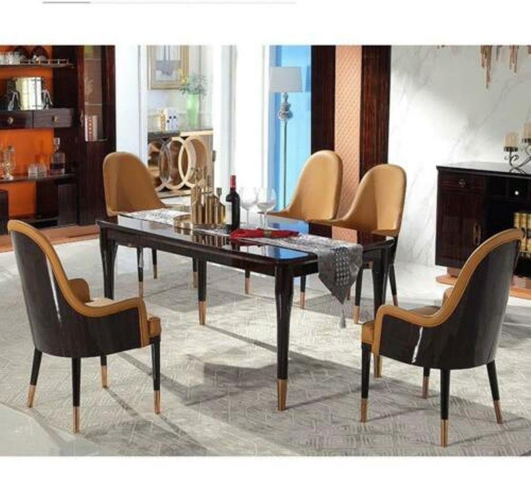 JVmoebel Esszimmer-Set, Edel Holz Tisch Set Garnitur 7tlg. Wohn Ess Zimmer 6x Sessel Stuhl