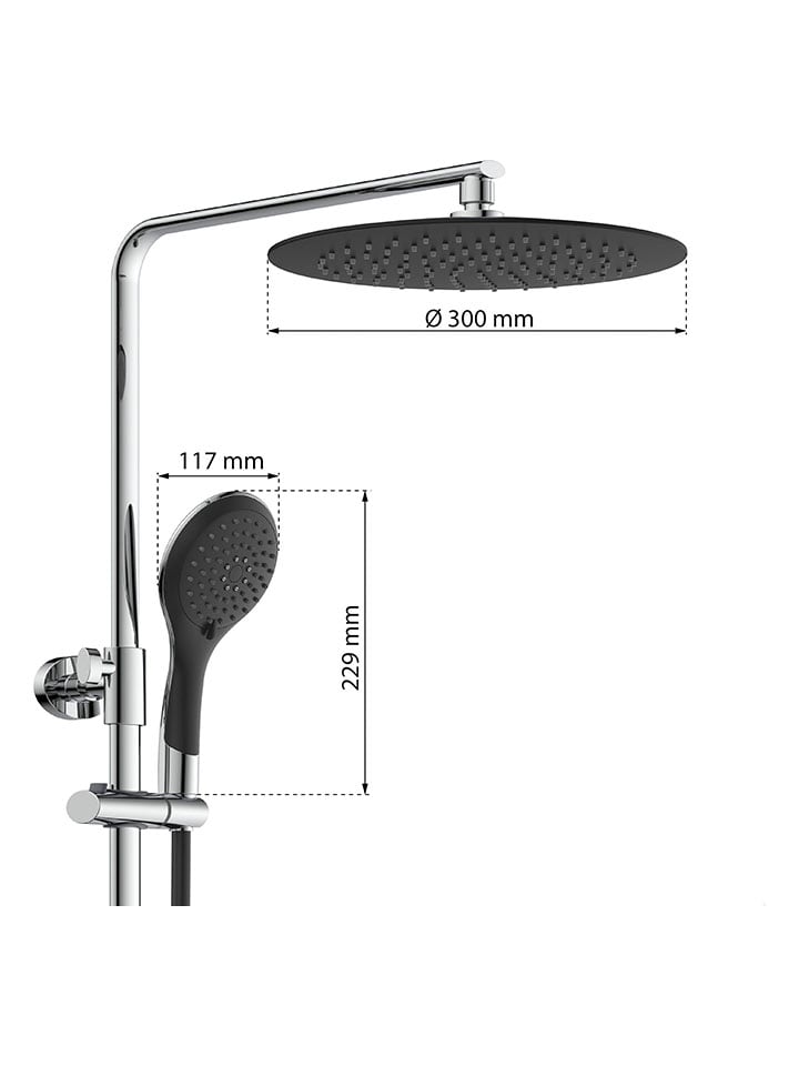 Schütte Überkopfbrauseset mit Thermostat-Armatur ''Grande Vita'' in Silber/ Schwarz günstig kaufen onesize