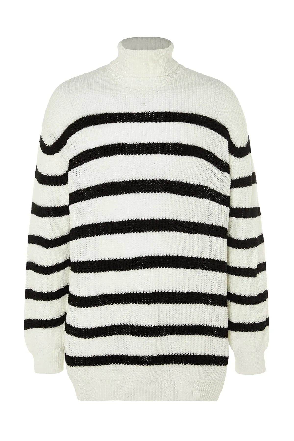 Trendyol Collection  Ecru Unisex Oversize Fit Wide Fit gestreifter Strickpullover TMNAW24KZ00017