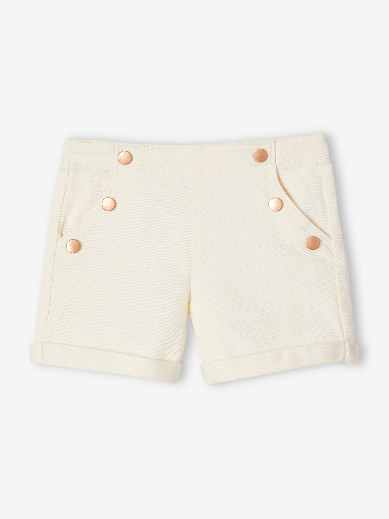 Short en toile effet pont fille écru
