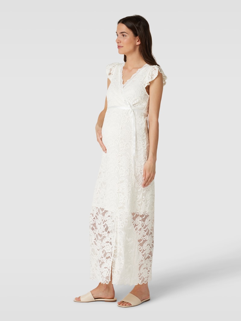 Umstands-Maxikleid mit Spitzenbesatz in weiß