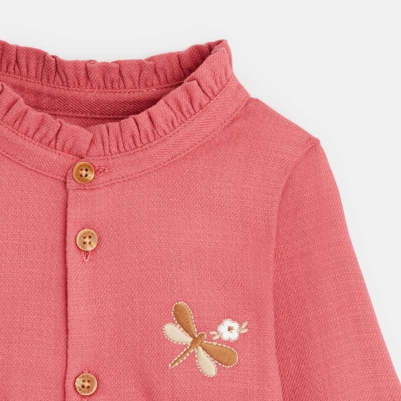 Robe boutonnée manches longues rose bébé fille