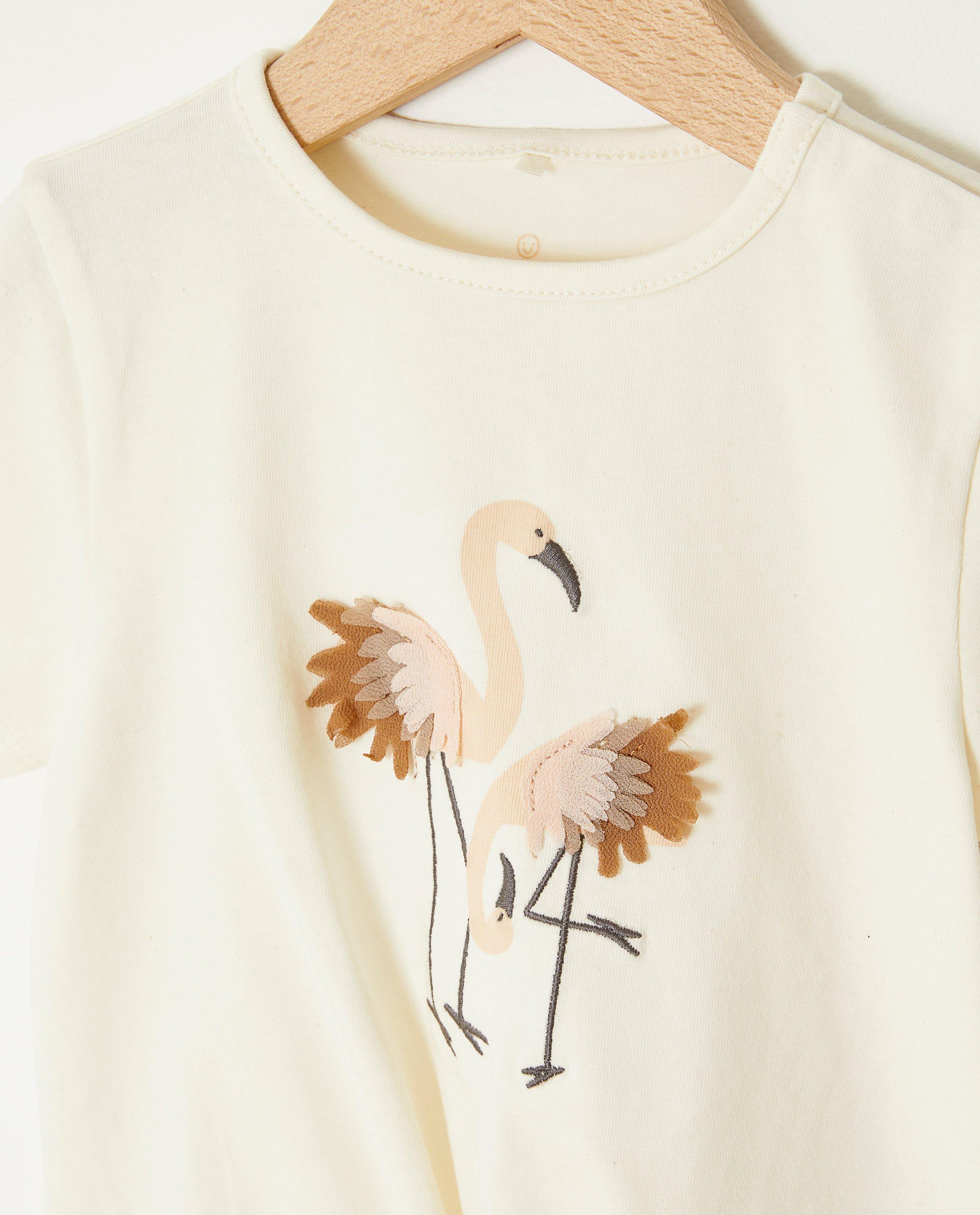 Tricou Cuddles and Smiles cu imprimeu flamingo alb