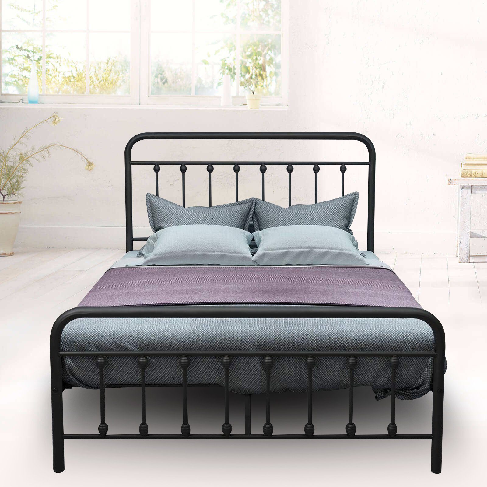OKWISH Metallbett Bett Tagesbett Eisenbett Doppelbett (Modern Gästebett Jugendbett, Bettrahmen Metallbett Bettgestell aus Metall mit Lattenrost), ohne Matratze