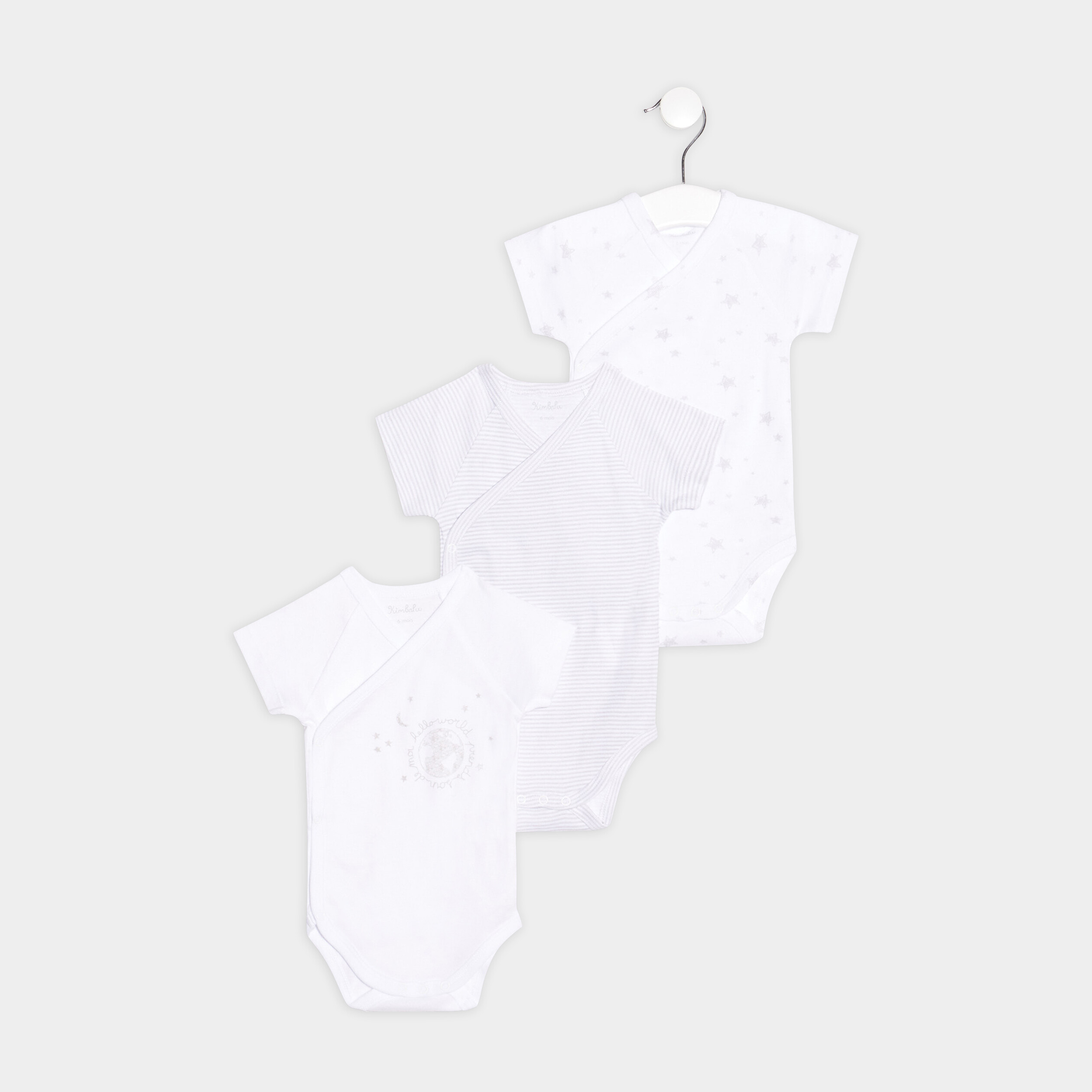 Lot 3 bodies coton manches courtes blanc mixte | La Halle