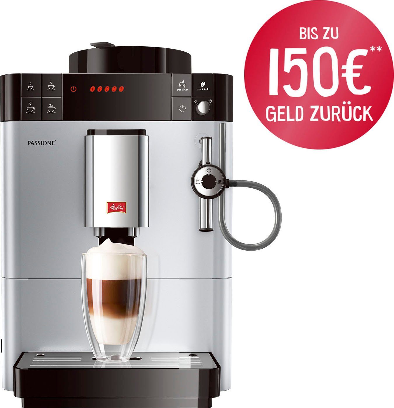 Melitta Kaffeevollautomat Passione® One Touch F53/1-101, silber, Tassengenau frisch gemahlen, Service-Taste für Entkalkung & Reinigung