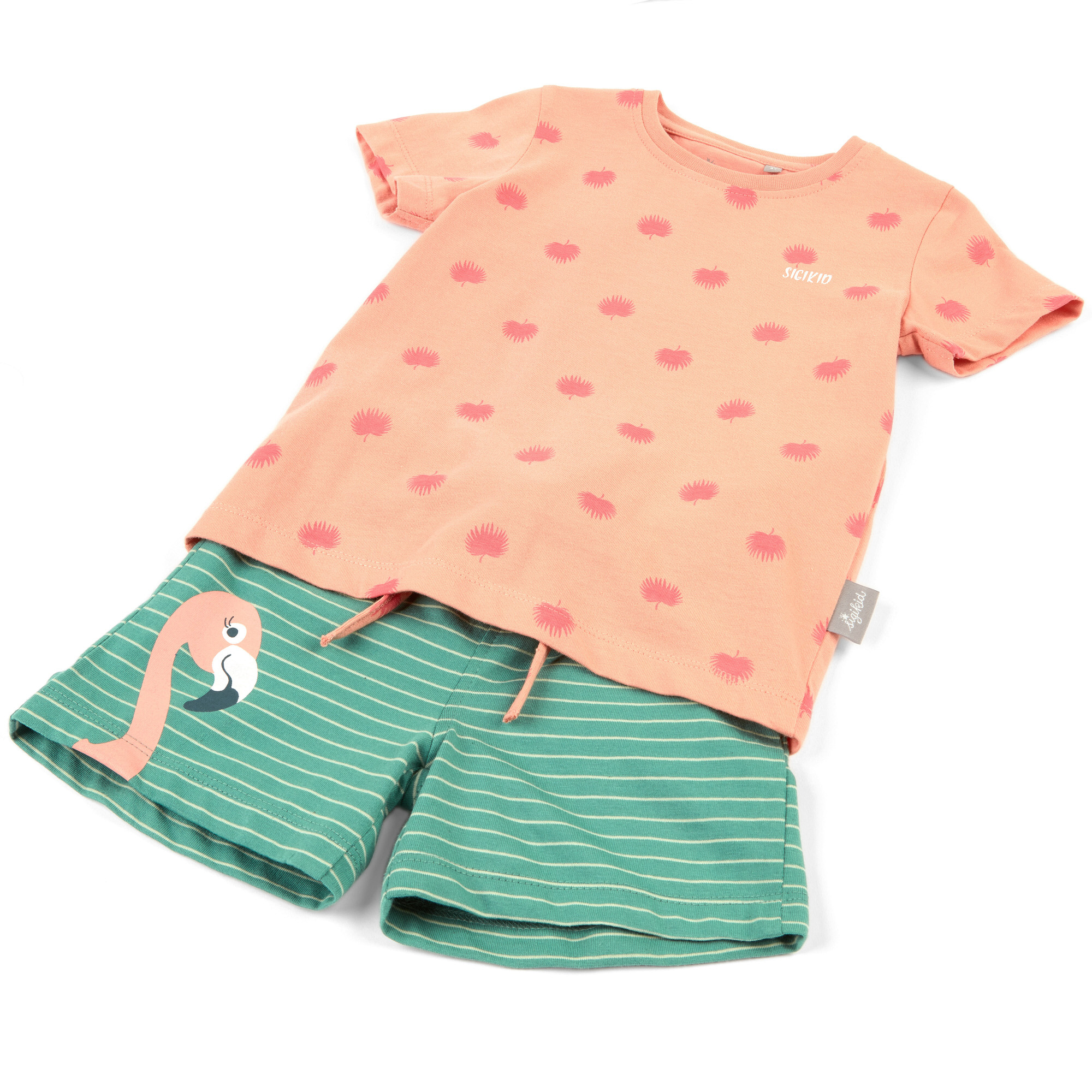 Kurzer Kinder Sommer Schlafanzug Flamingo, rosa-grün