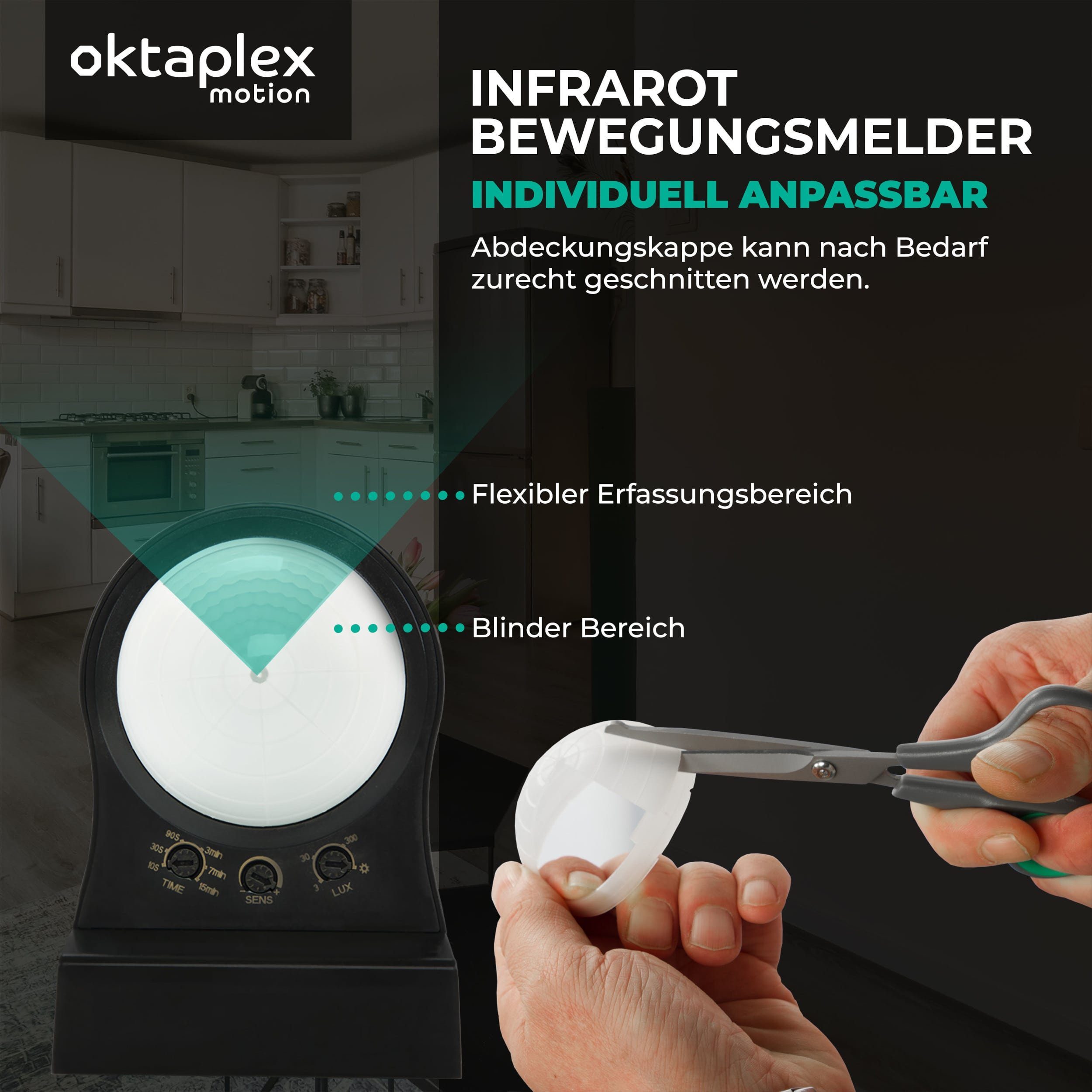Oktaplex motion Bewegungsmelder Aussen IP65 230V, Aufputz Infrarotsensor anthrazit Erfassungsbereich einstellbar