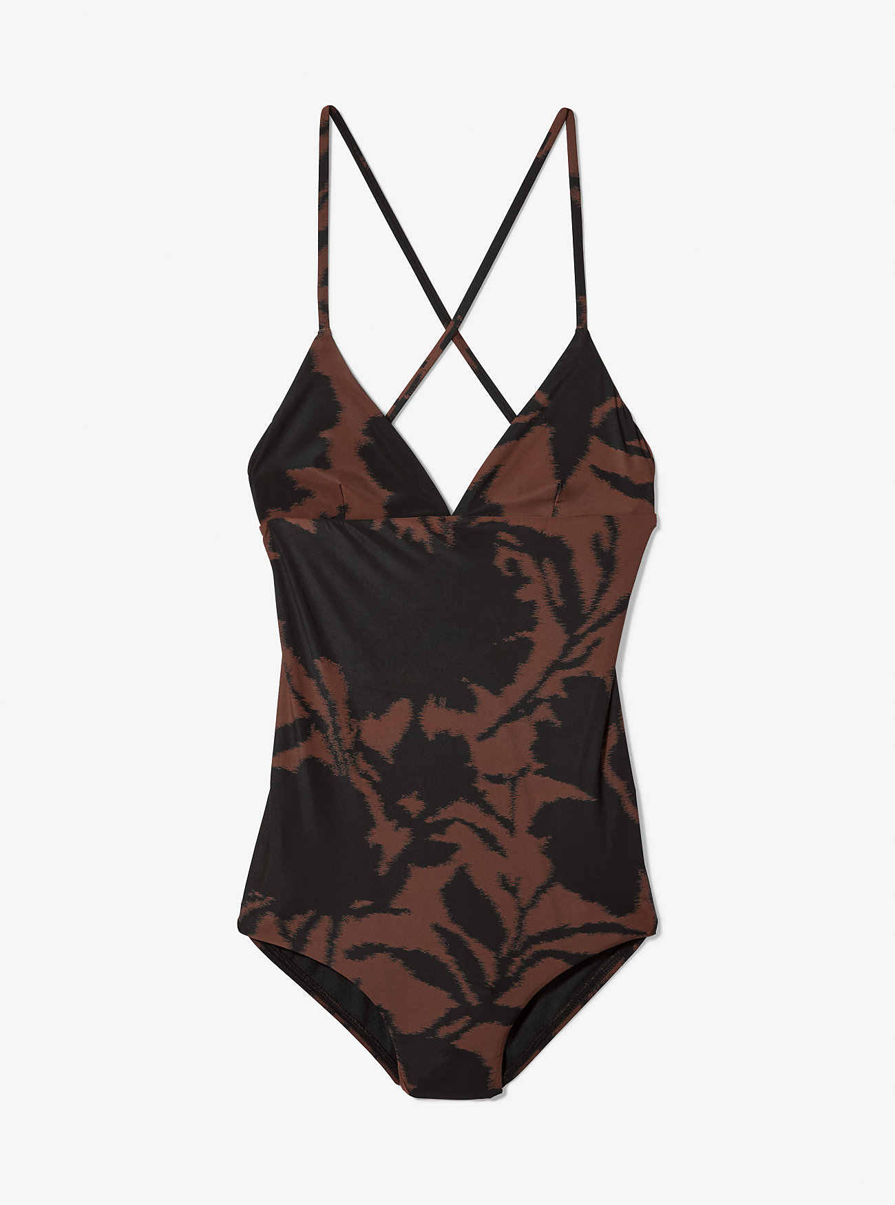 Floral Chiné Crepe Crossback Swimsuit - JAVA/BLACK