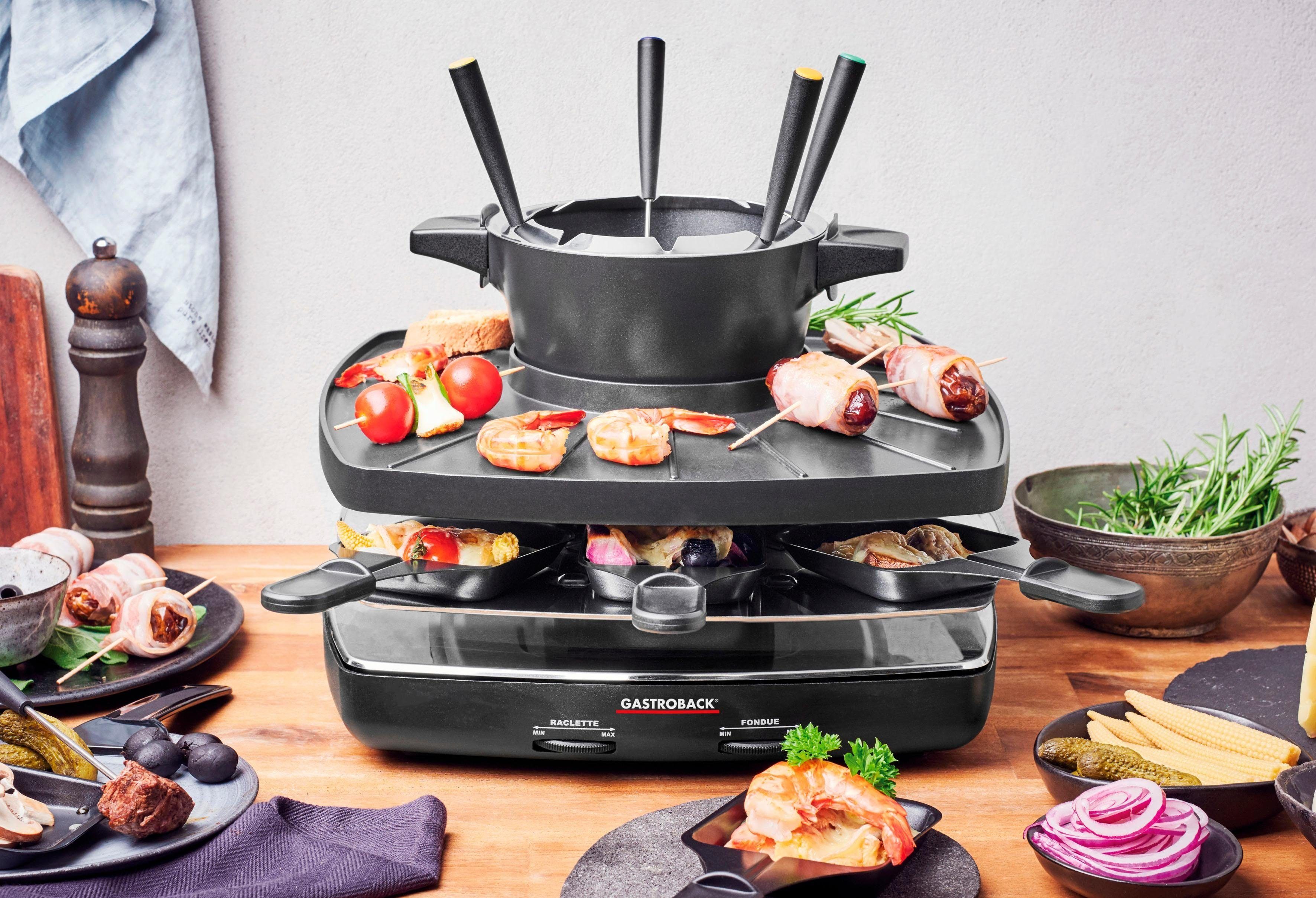 Gastroback Raclette und Fondue-Set 42567 Family and Friends, 8 Raclettepfännchen, 1200 W