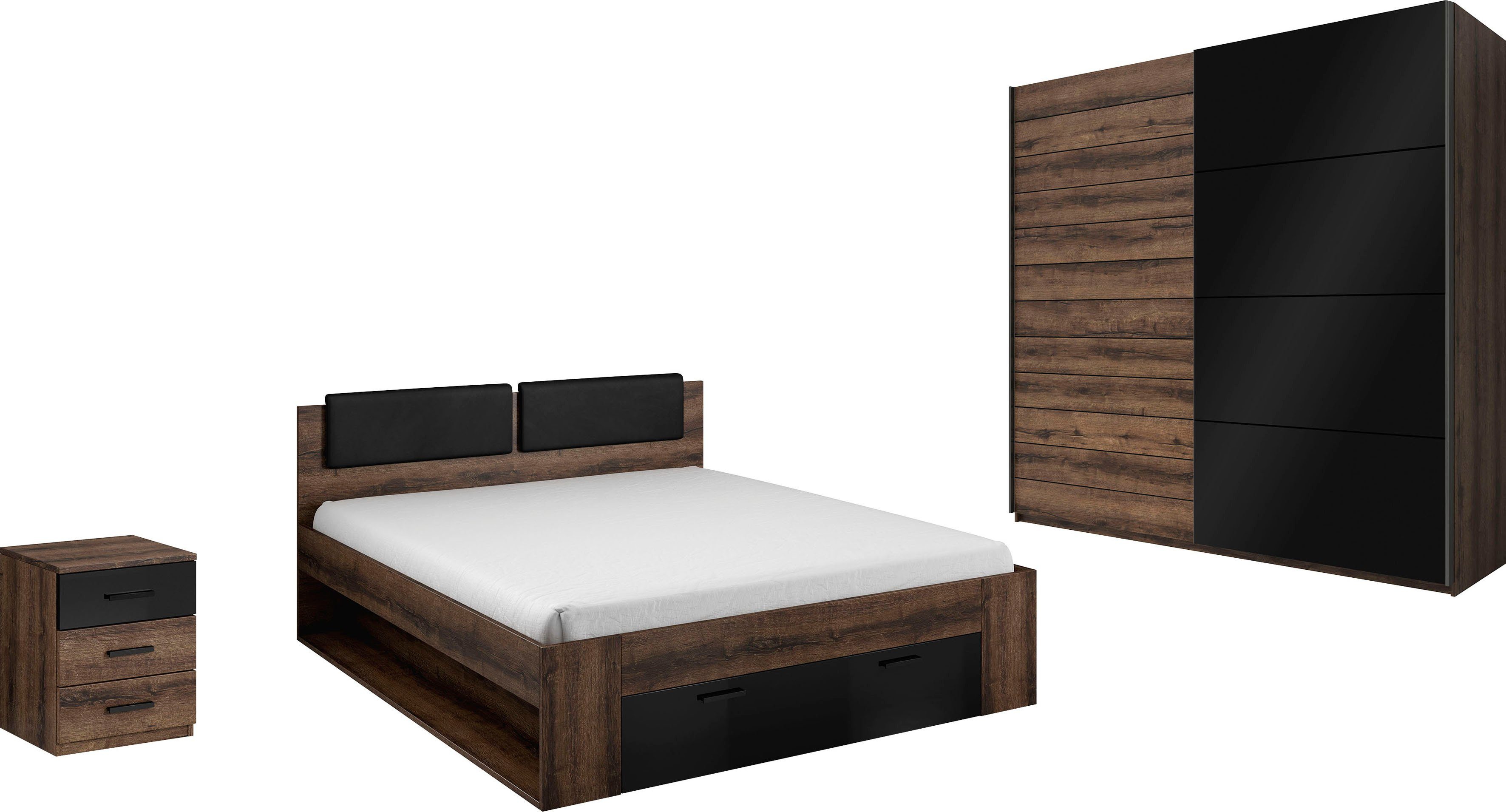 Helvetia Schlafzimmer-Set Galaxy, (4-St), Bett mit gepolsterten Kopfteilen und Stauraumschublade
