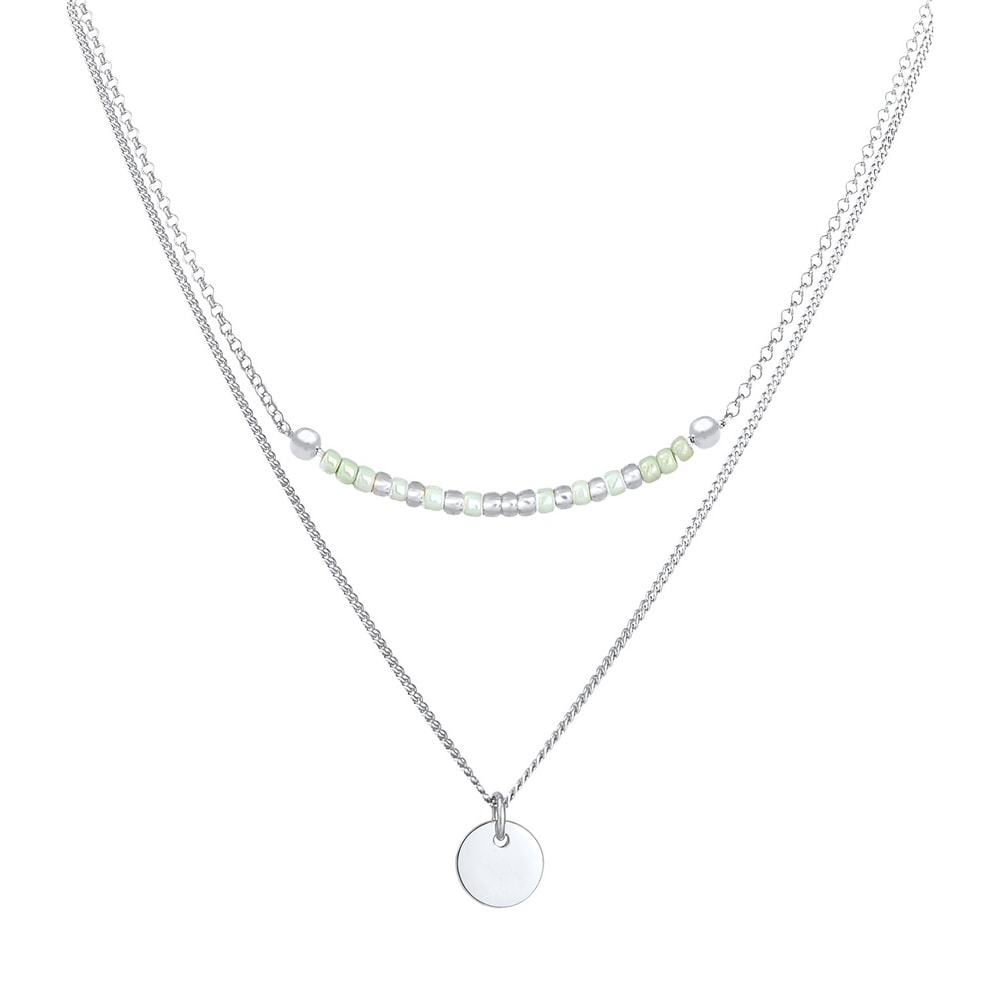 Elli Elli Collier Pendentif femme plaque perles 2 couches en argent sterling 925 collier