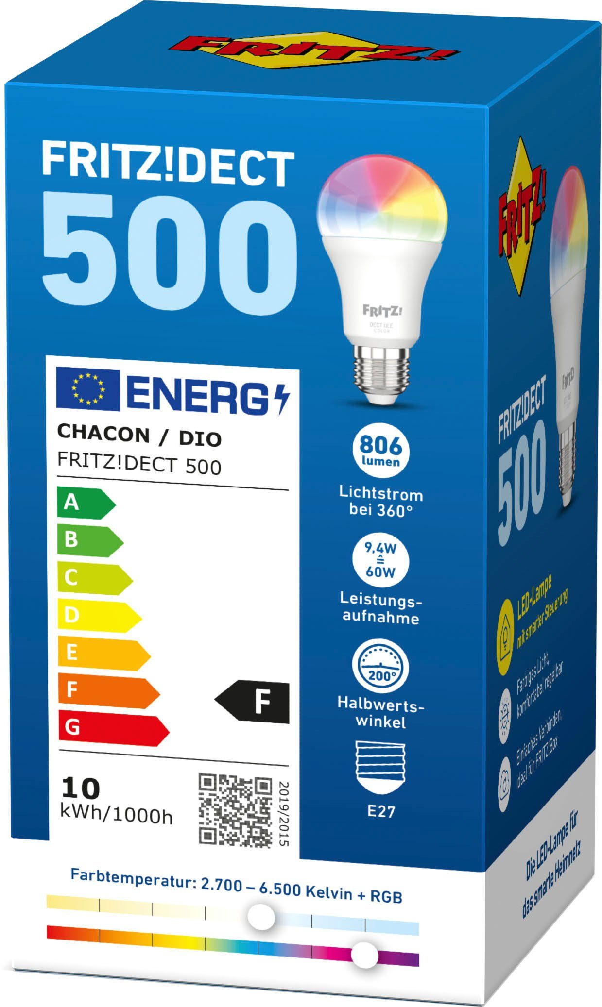 AVM LED-Leuchtmittel FRITZ!DECT 500, E27, 1 St., Farbwechsler