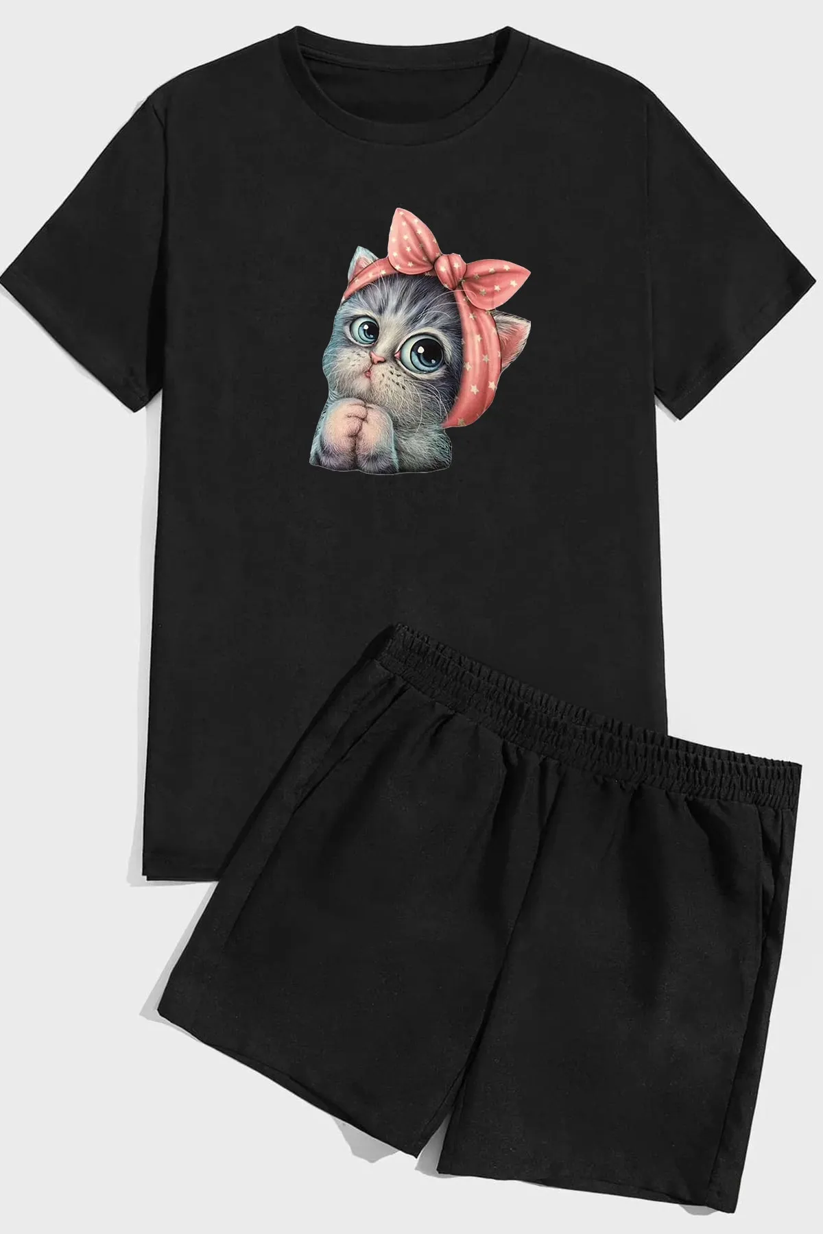 uyguntarz  Niedliches Shorts-Set mit Katzenmuster