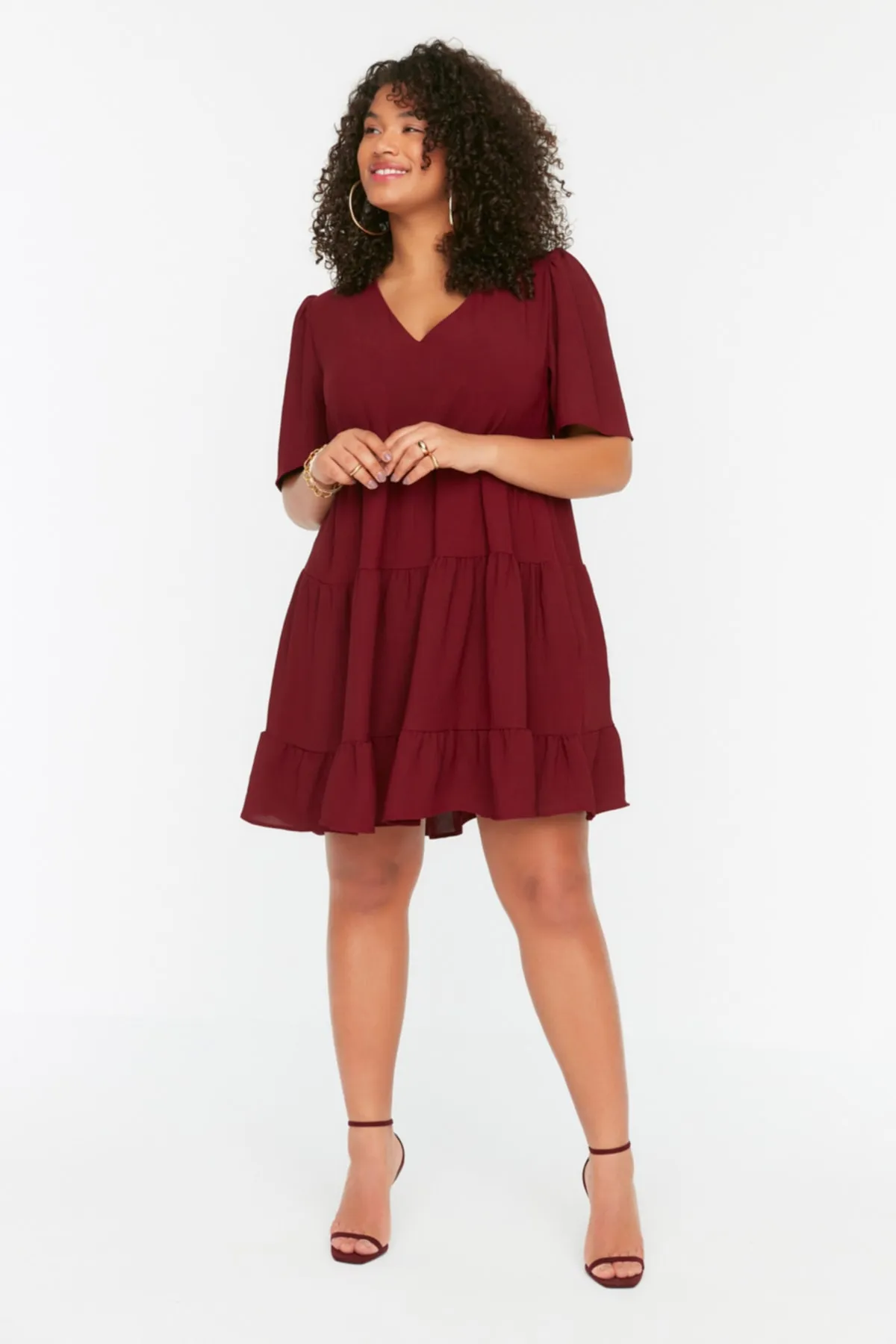 Trendyol Curve  Pflaumenfarbenes gewebtes Volantkleid TBBSS22EL1597